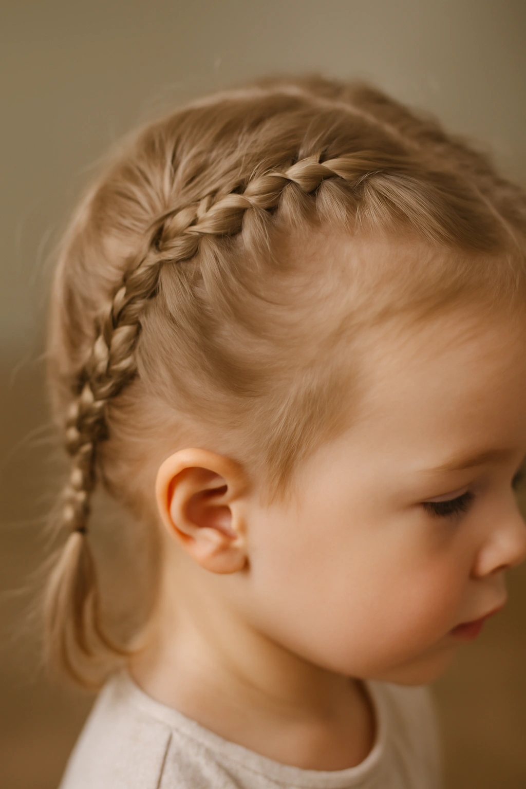 Close-up of toddler hair with braids and secure anchors to maintain long-lasting style