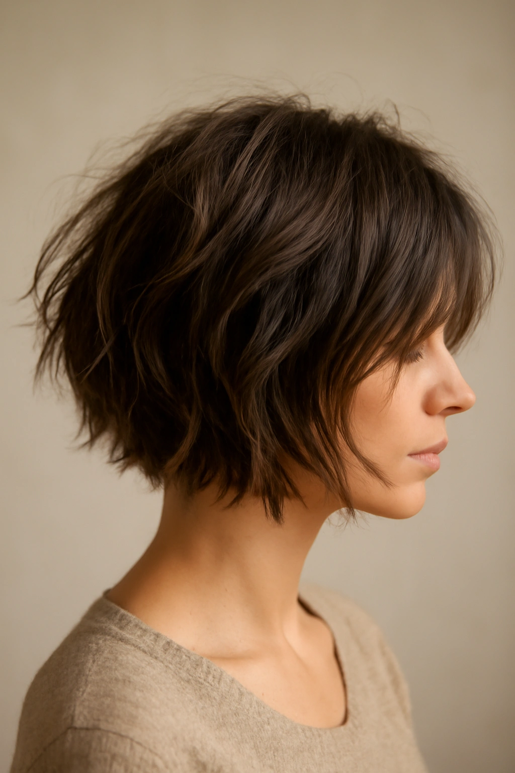Tousled bob with layered texture and casual volume