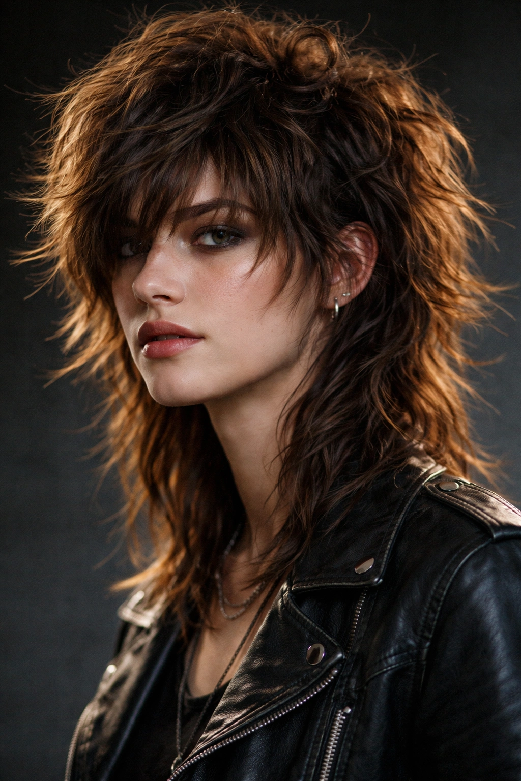 Tousled rock star mullet with textured layers and casual messiness