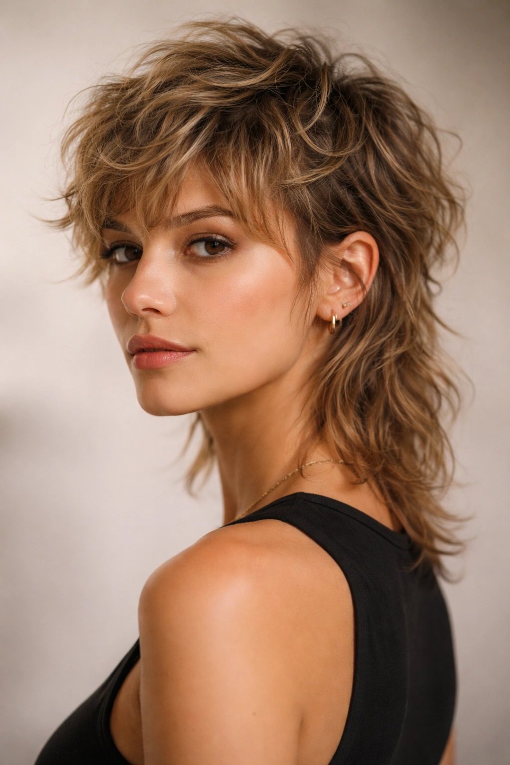 Tousled pixie mullet with waves and textured layers