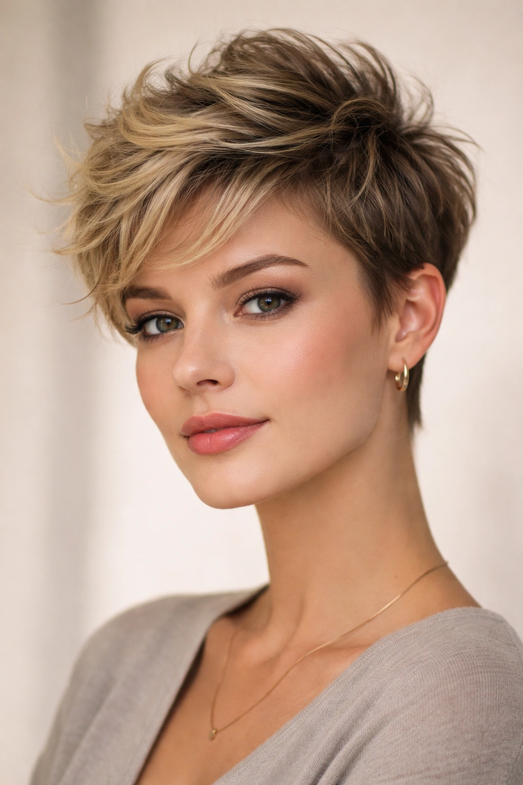 Tousled pixie with longer top and cropped sides