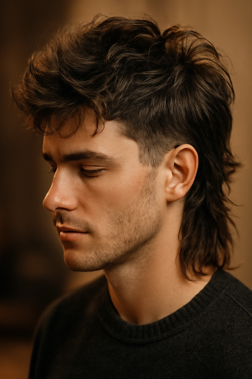 Close-up of The Tousled Rocker Mullet with voluminous top and textured back
