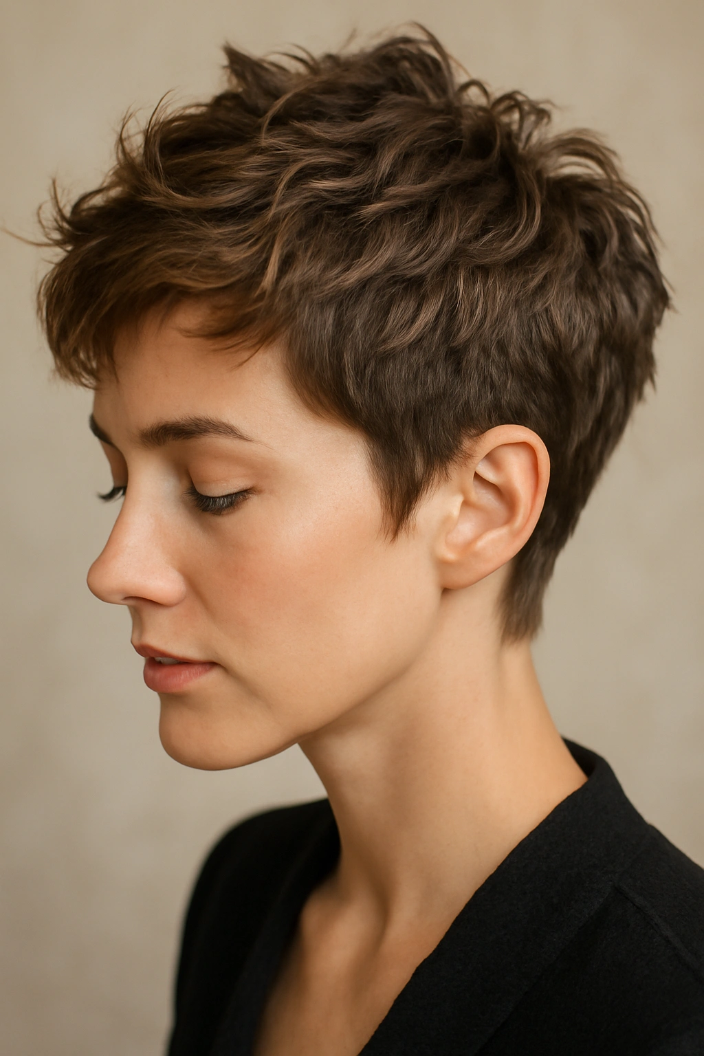 Close-up of a tousled textured crop with deliberate texture