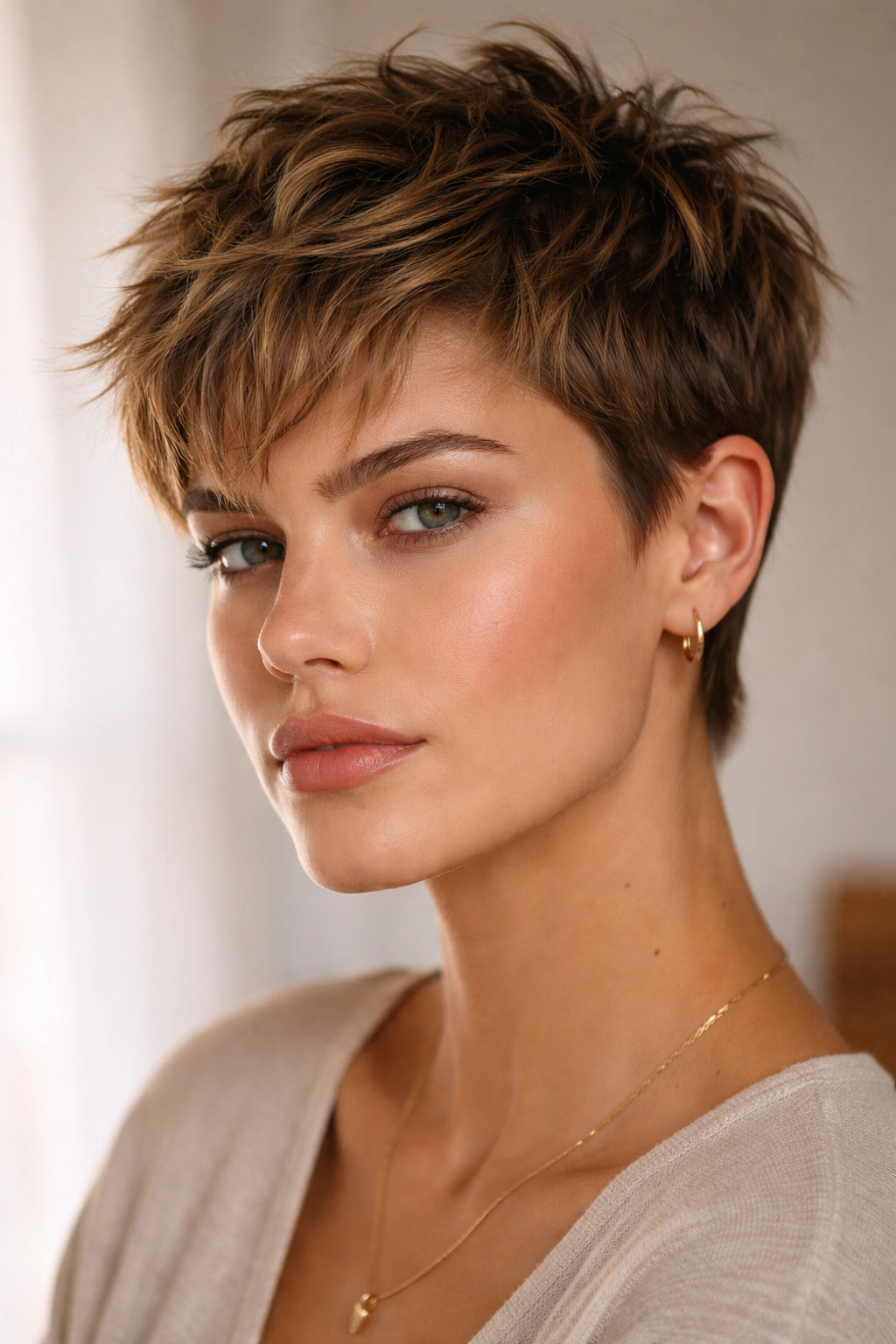 Close-up portrait of a tousled textured crop for square faces in studio lighting