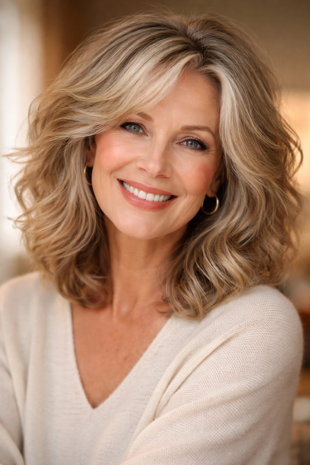 Shoulder-length tousled waves with natural texture and volume