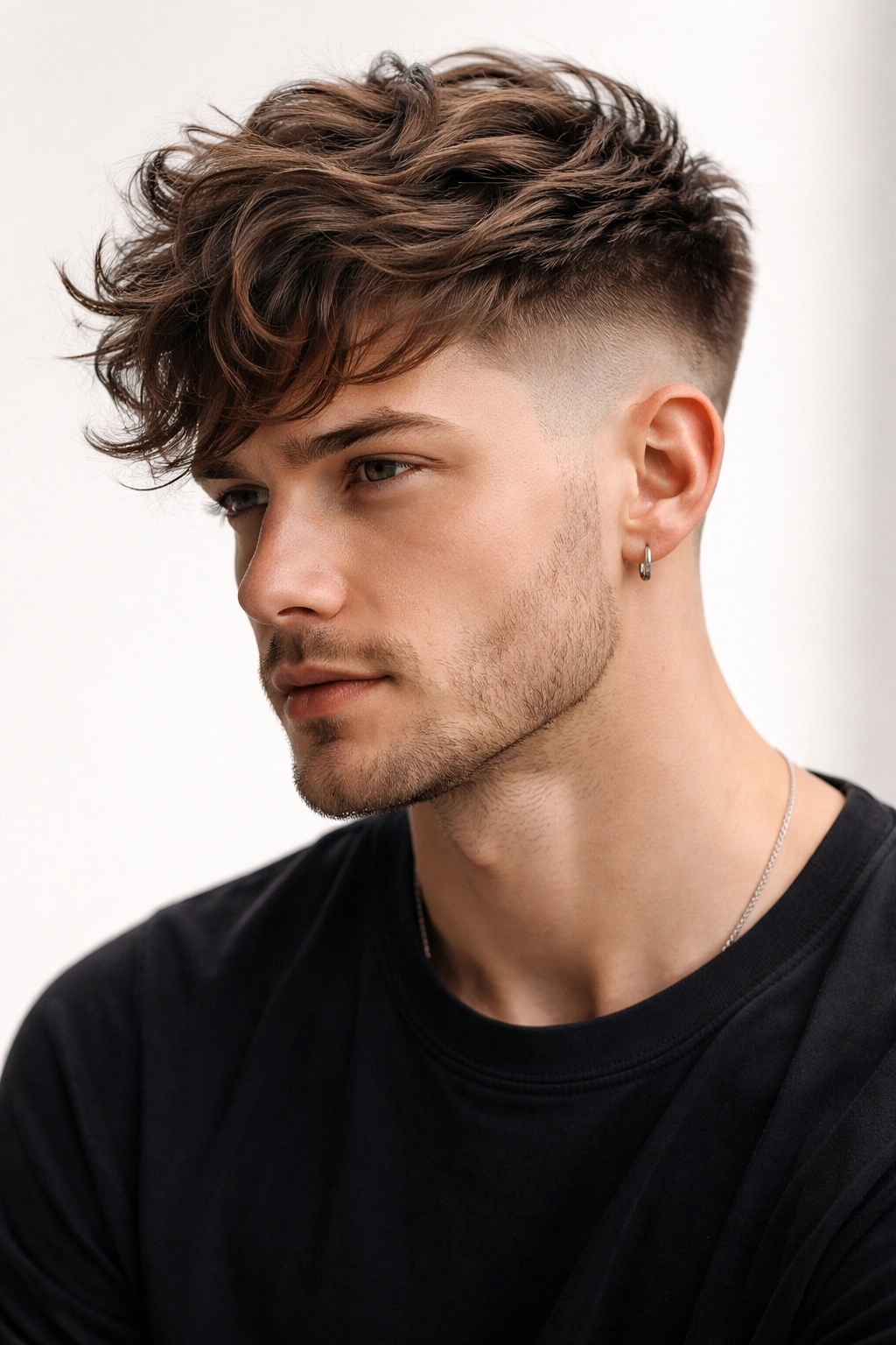 Tousled waves with undercut design, bold contrast between top waves and shaved sides