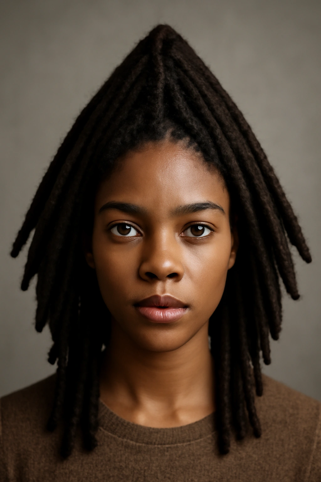 Triangular arrangement of locs forming a geometric silhouette