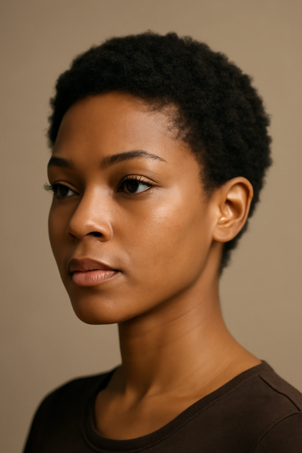 Close-up of a tiny afro halo on a Black woman