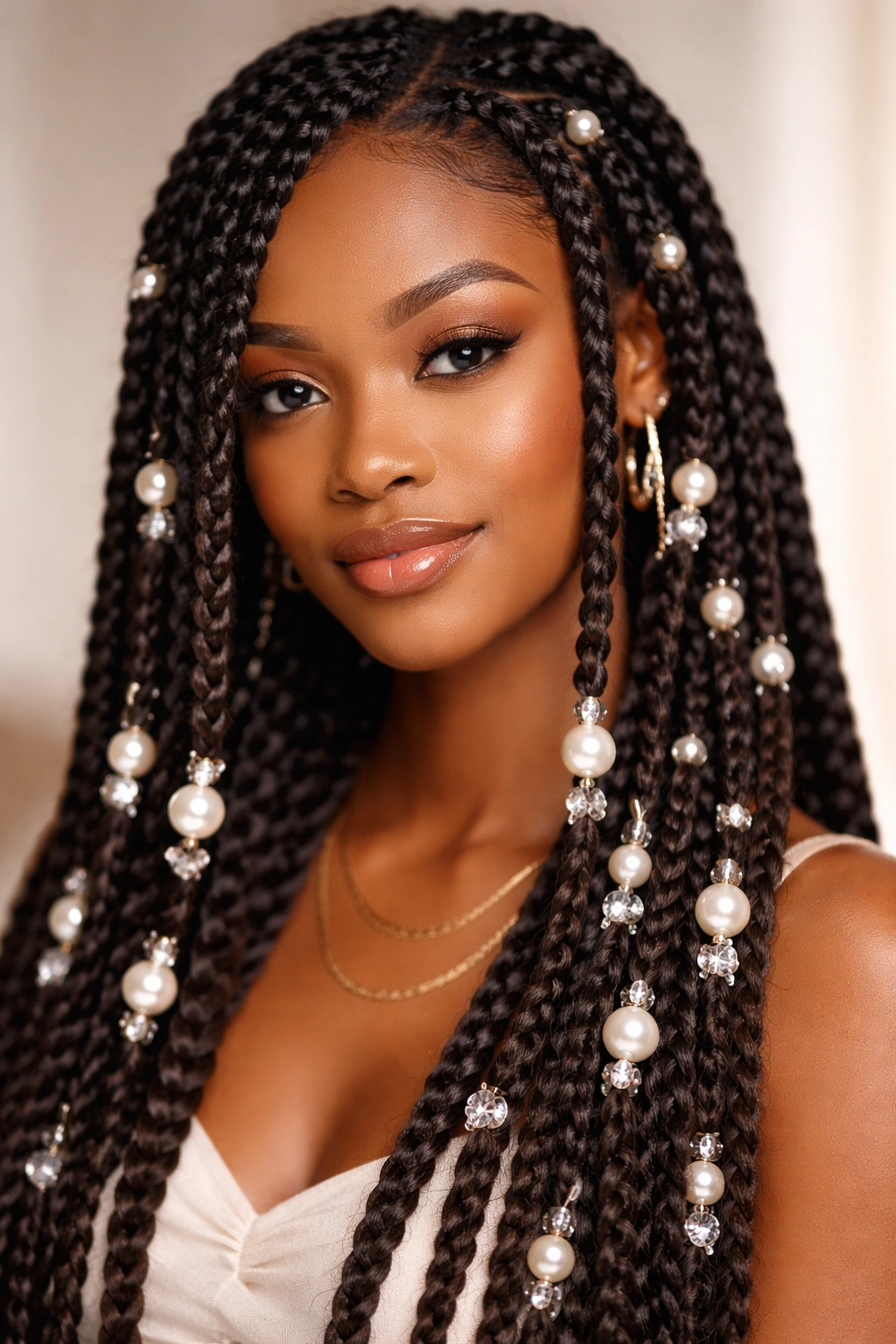 Twist braids with pearl and crystal beads