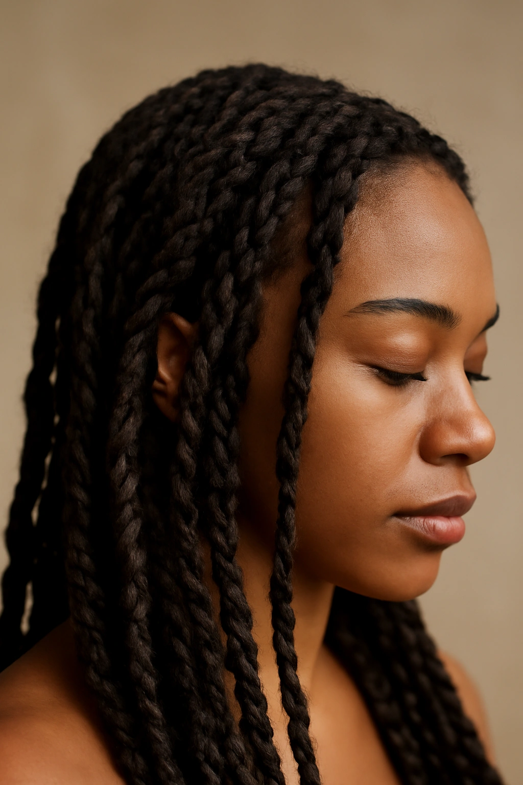 Close-up of twist braids showing organic texture