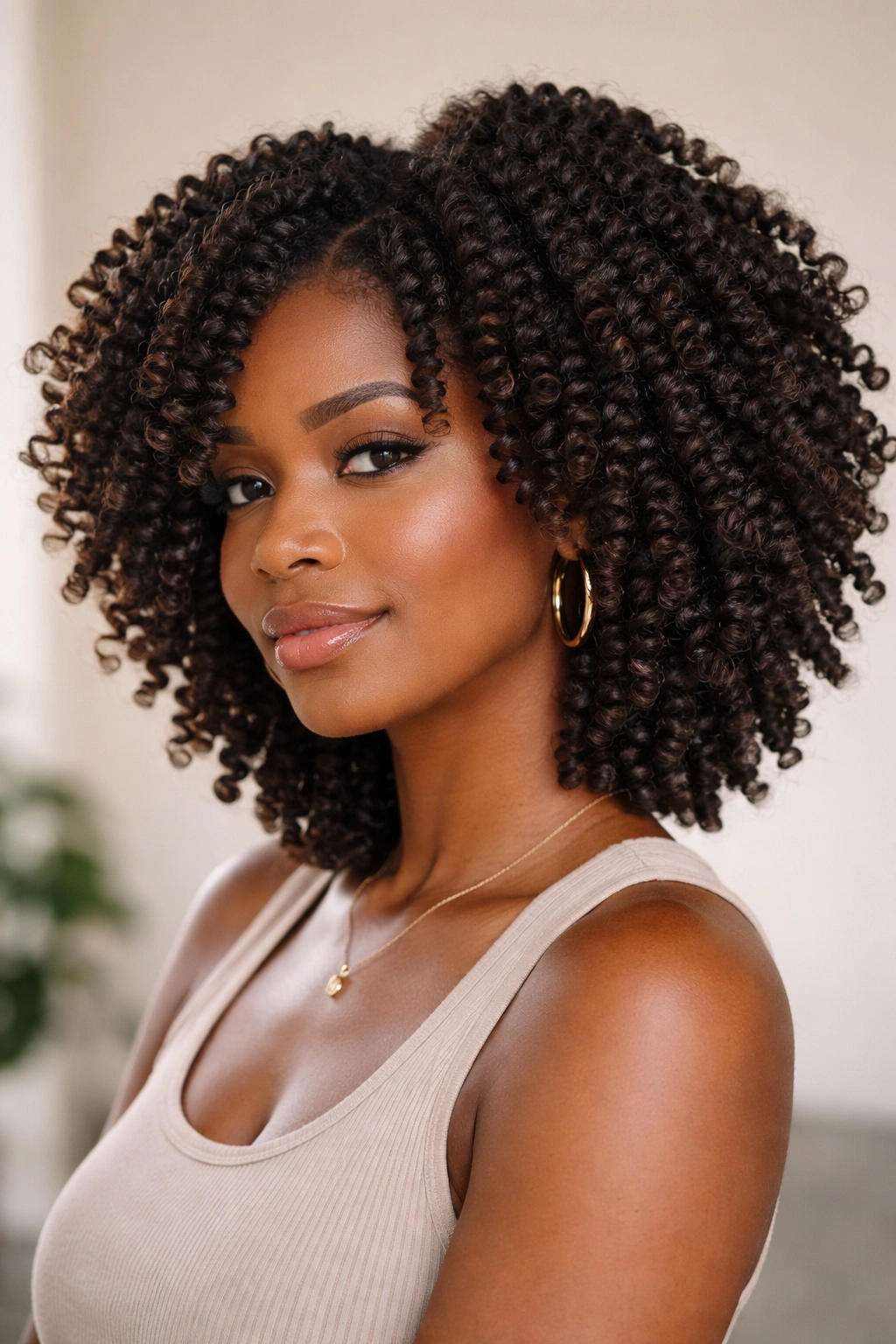 Defined twist-out curls on 4B hair in a studio portrait