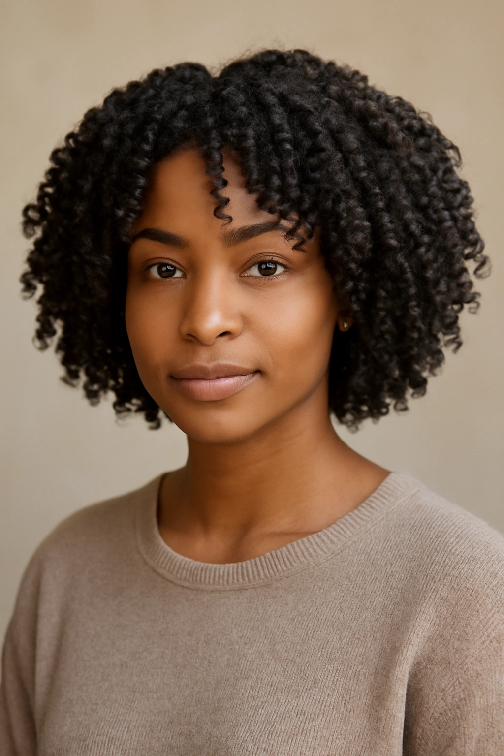 Shoulder-length bob with defined twist-out coils.