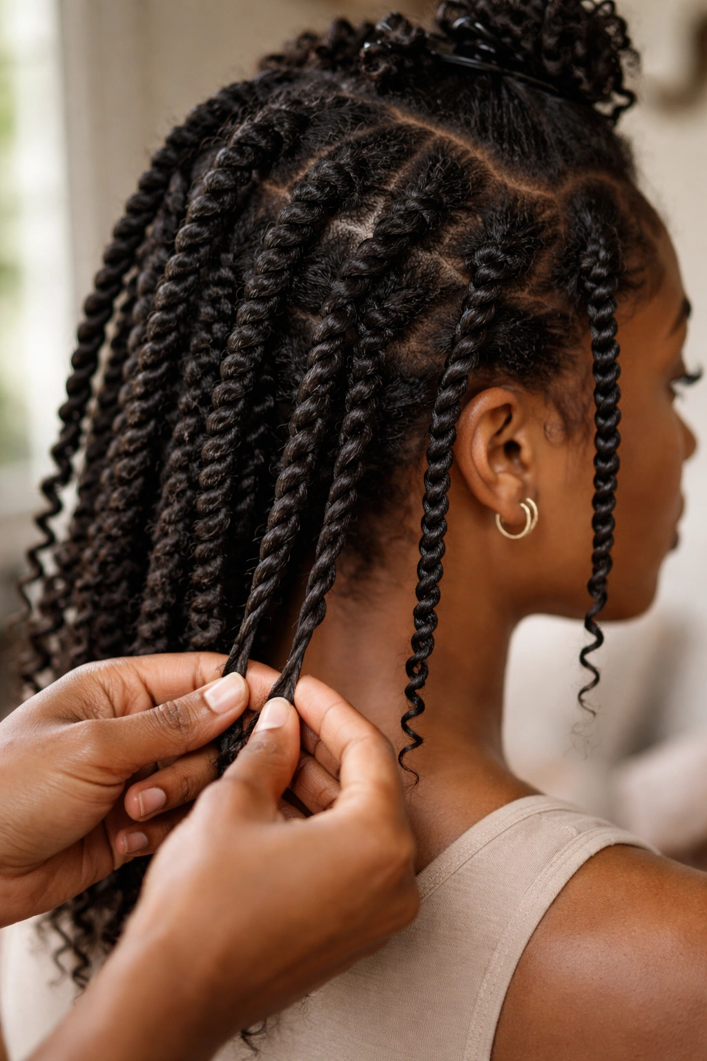 Close-up of two-strand twists showing defined coils