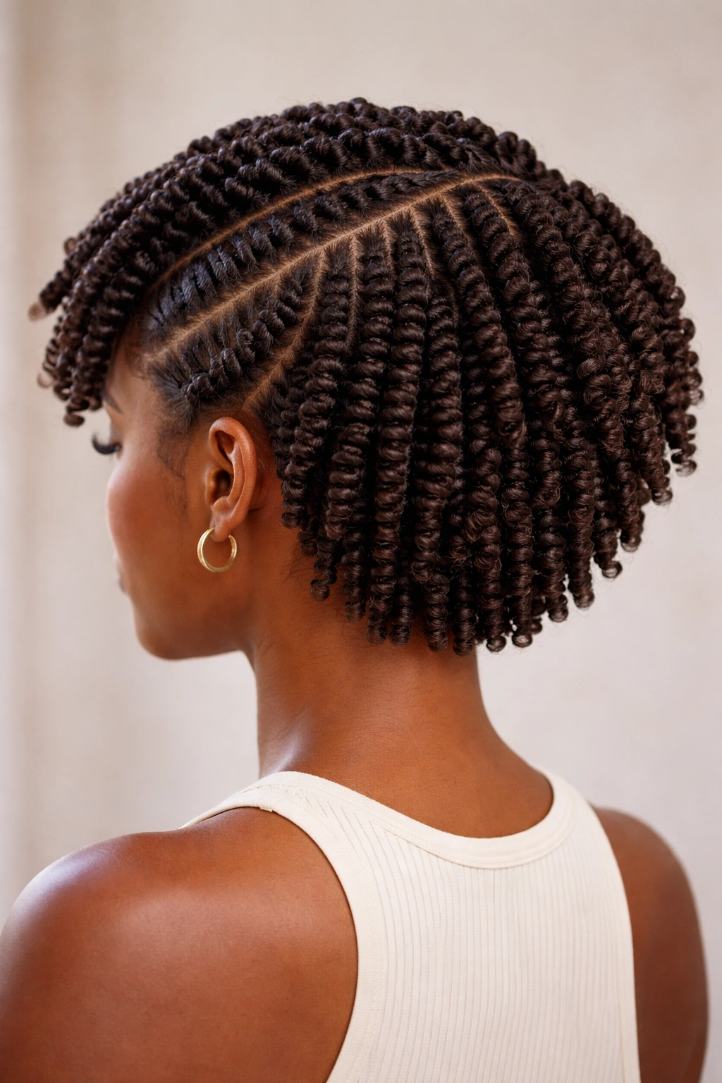 Twist-out haircut with clearly defined curl sections