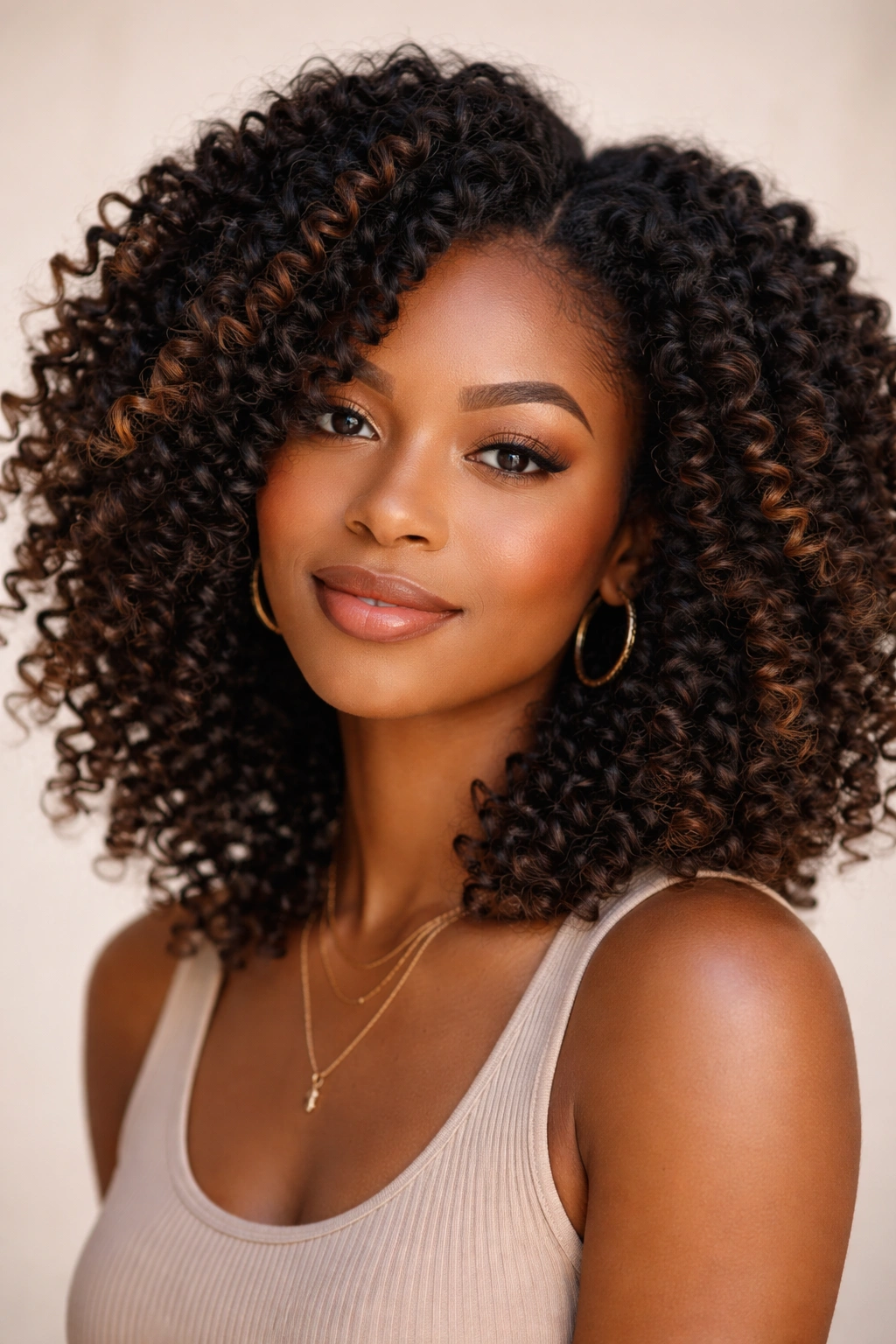 Twist-out hairstyle with voluminous waves after unraveling twists