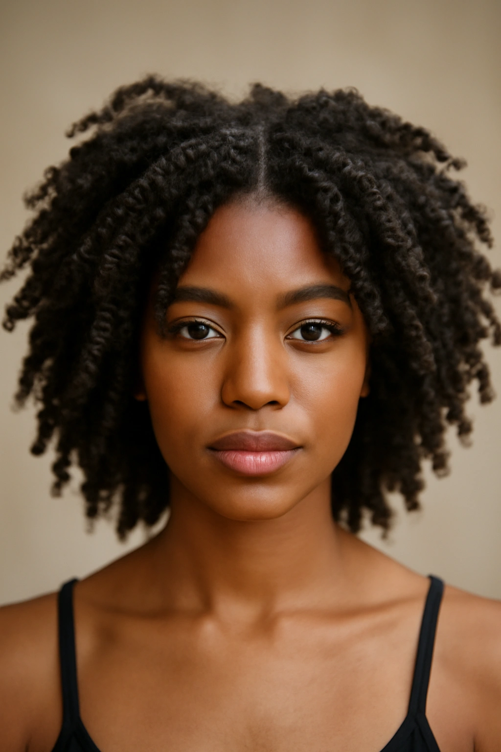 Twist-out hairstyle with defined curls on natural black hair.
