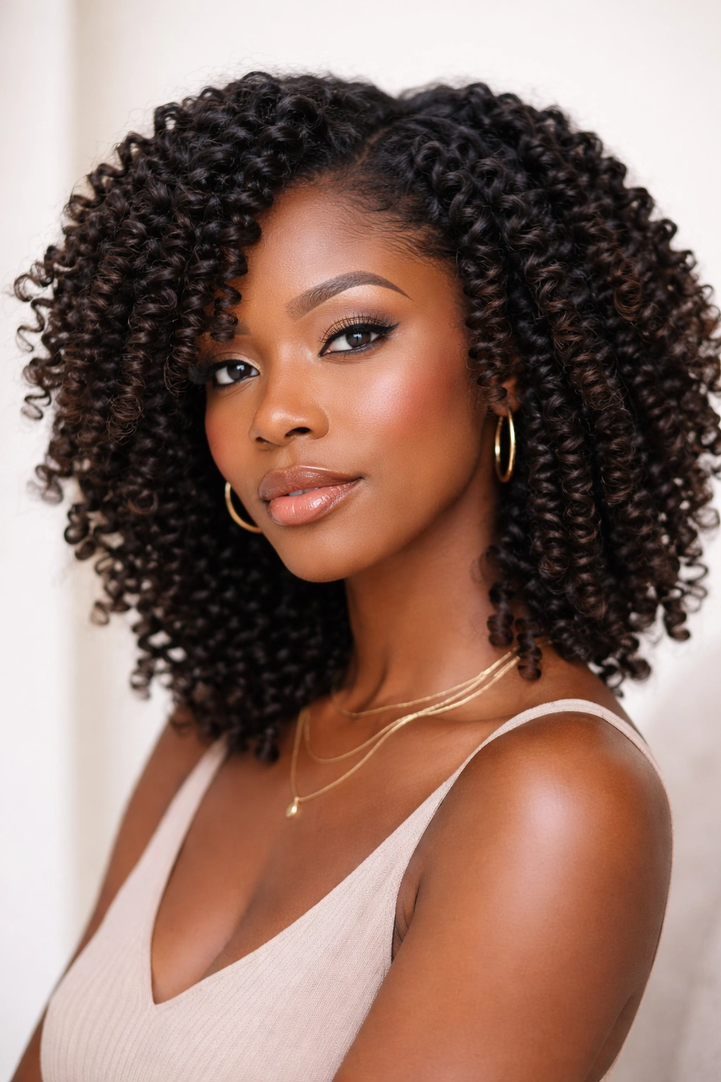 Close-up of twist-out on natural hair with defined, voluminous curls
