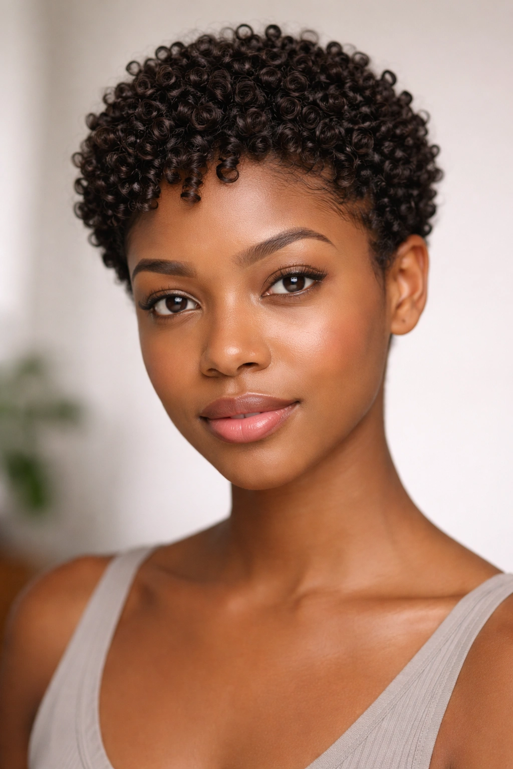 Portrait of a short twist-out curly hairstyle with defined waves