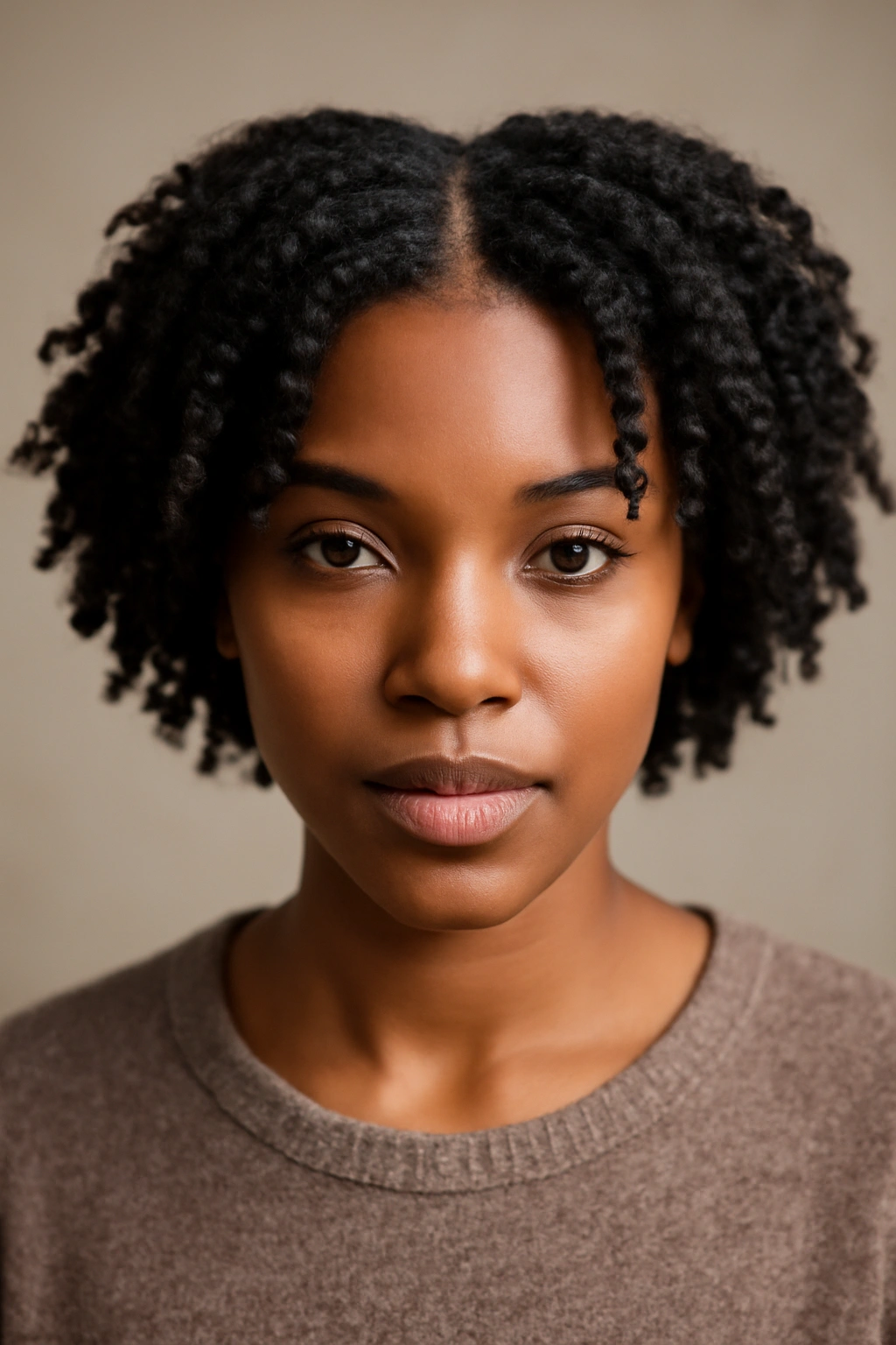 Short twist-out with textured middle part showing defined texture