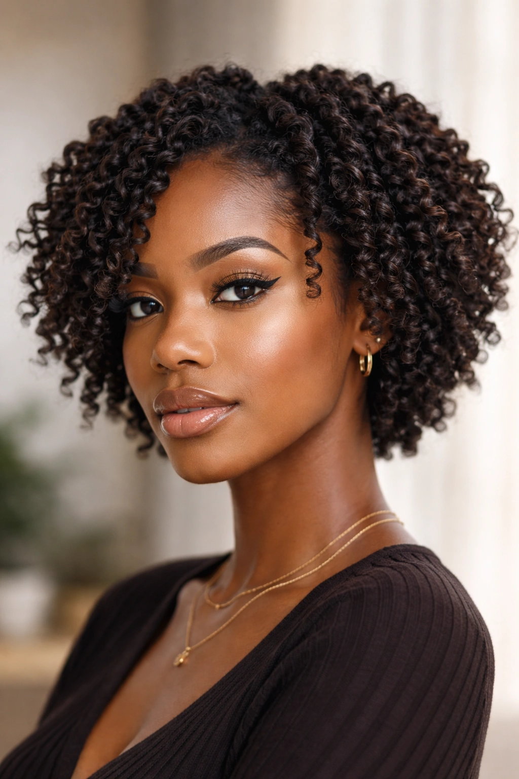 Two-strand twist-out showing crimped waves on short afro