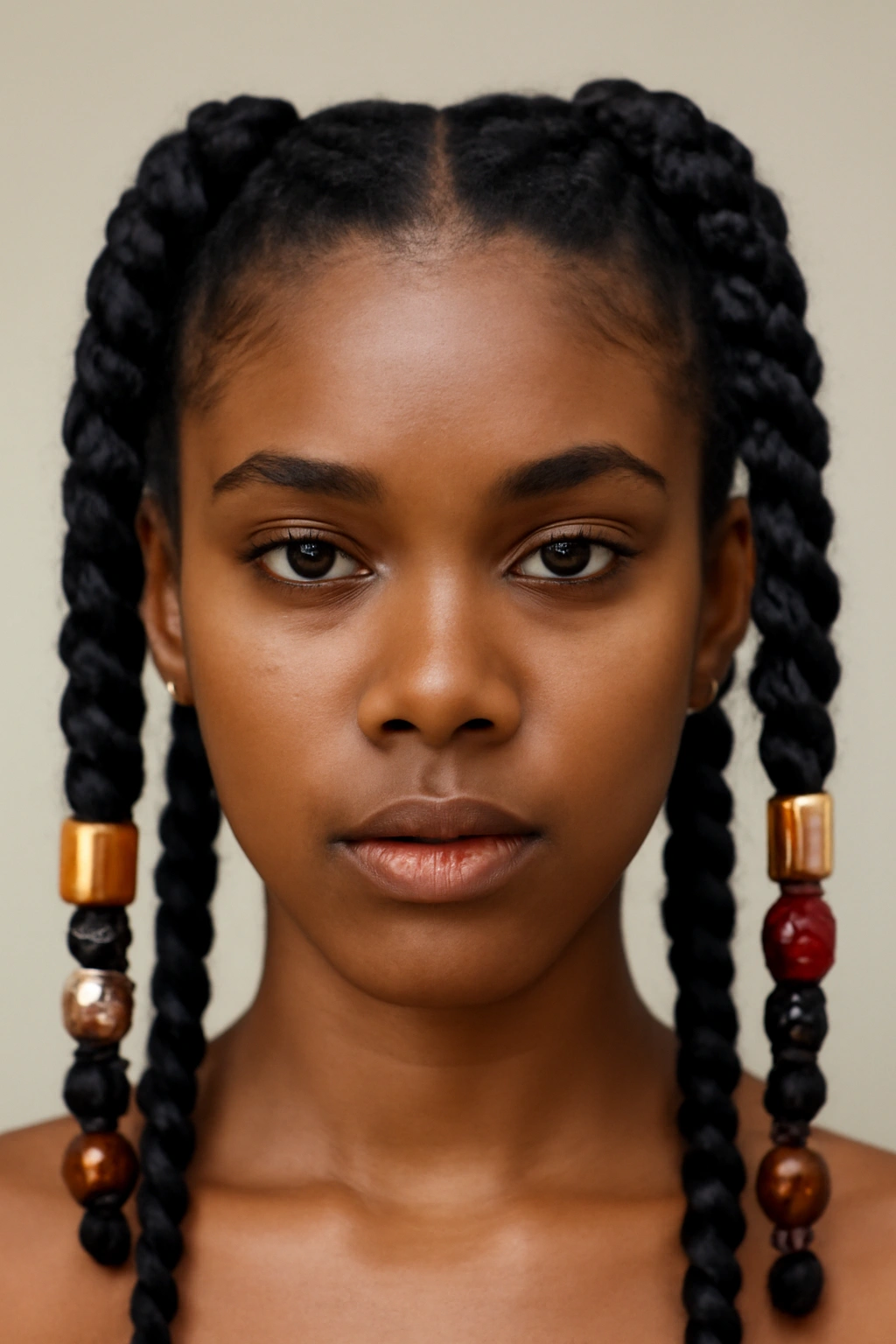 Close-up of two-strand twist pigtails with beads