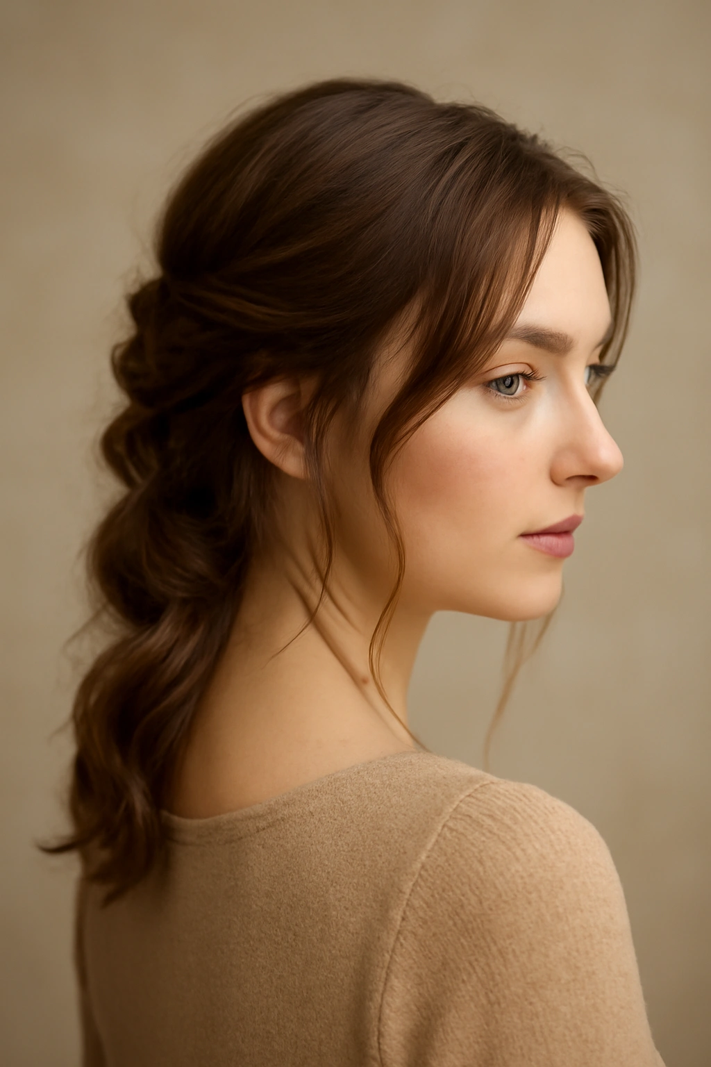 Two soft twists anchored at the back with a soft front framing the face