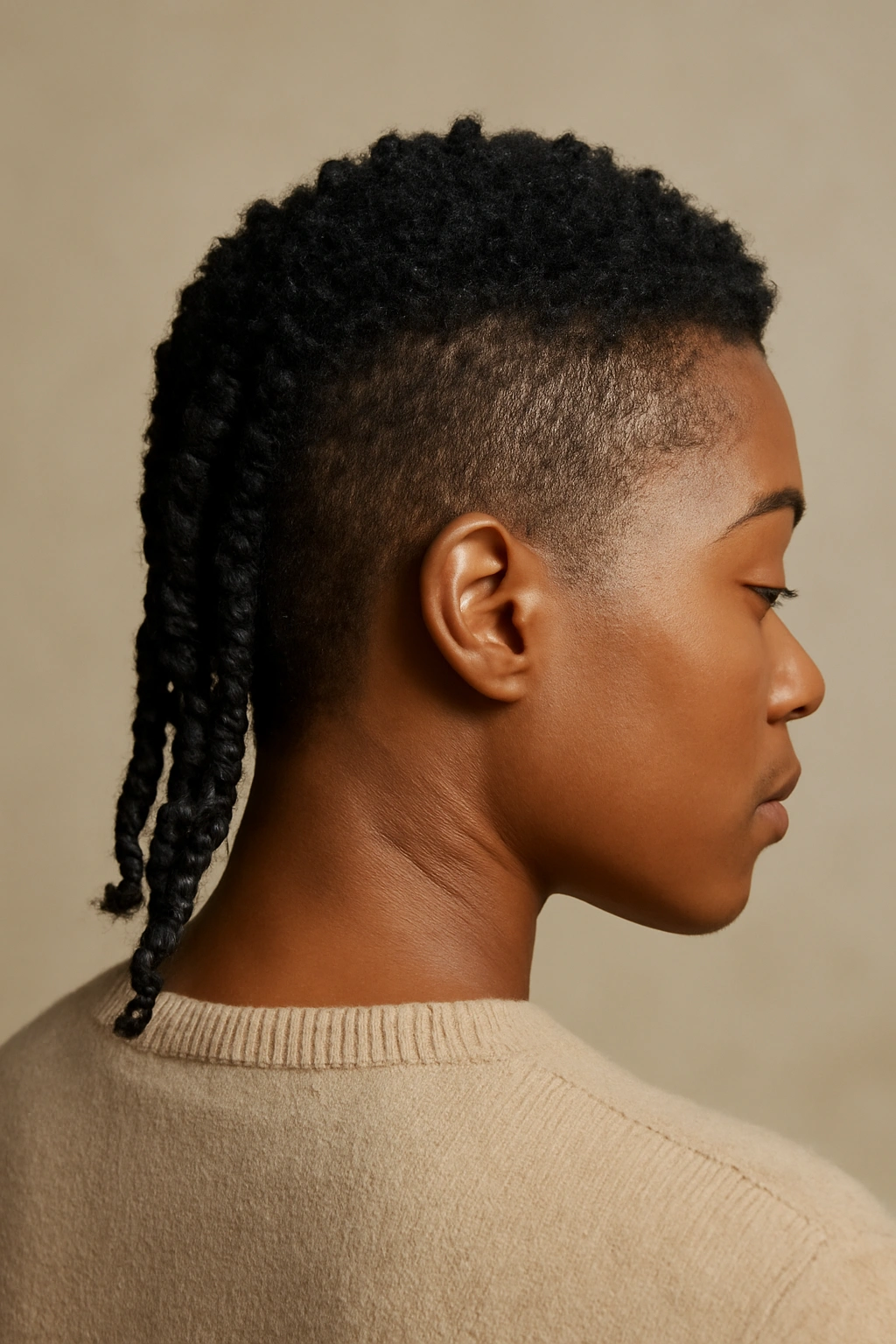 Back view of a person wearing The Twisted Back Mullet with visible two strand twists.