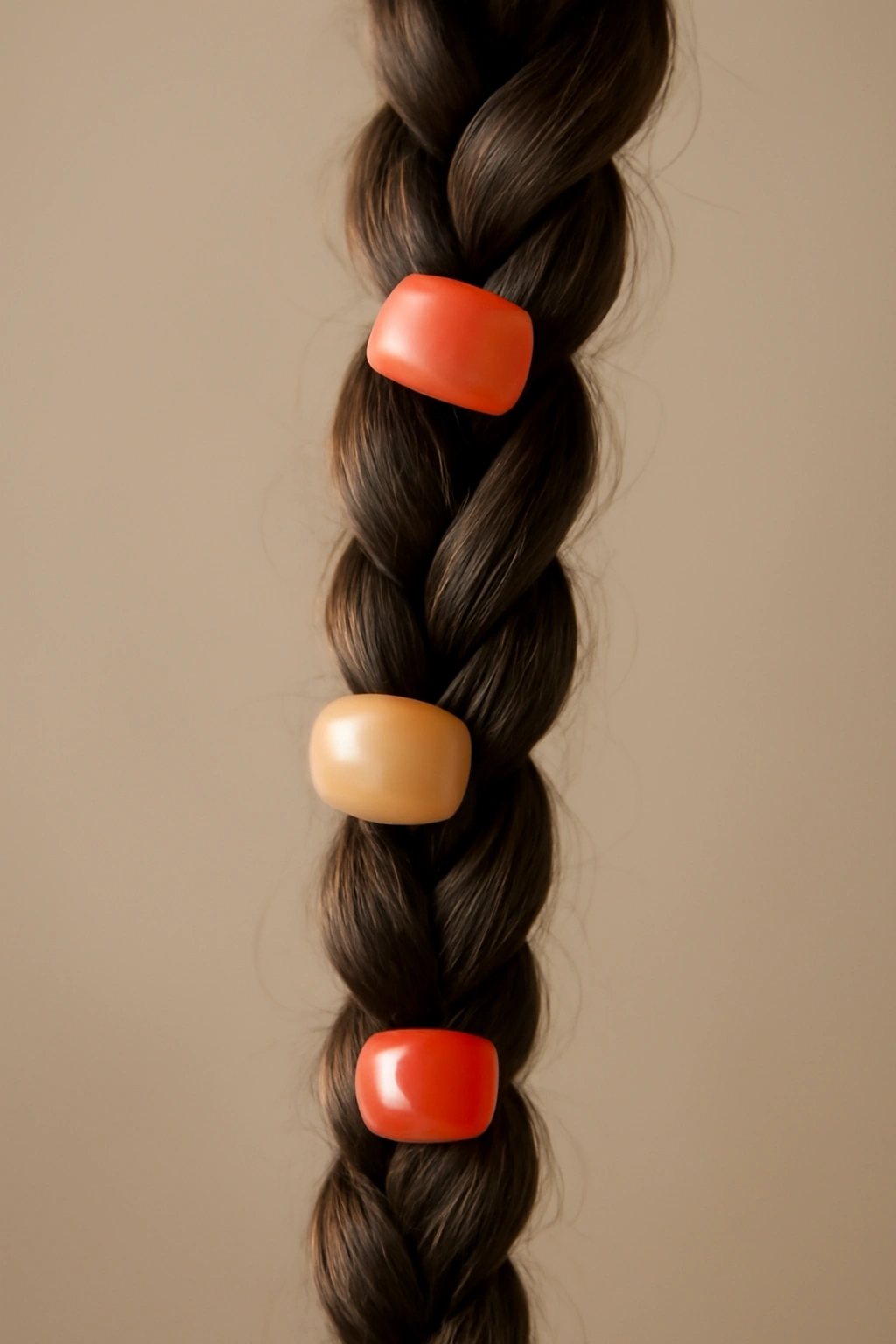 Close-up of twisted rope braid with staggered beads along the length.