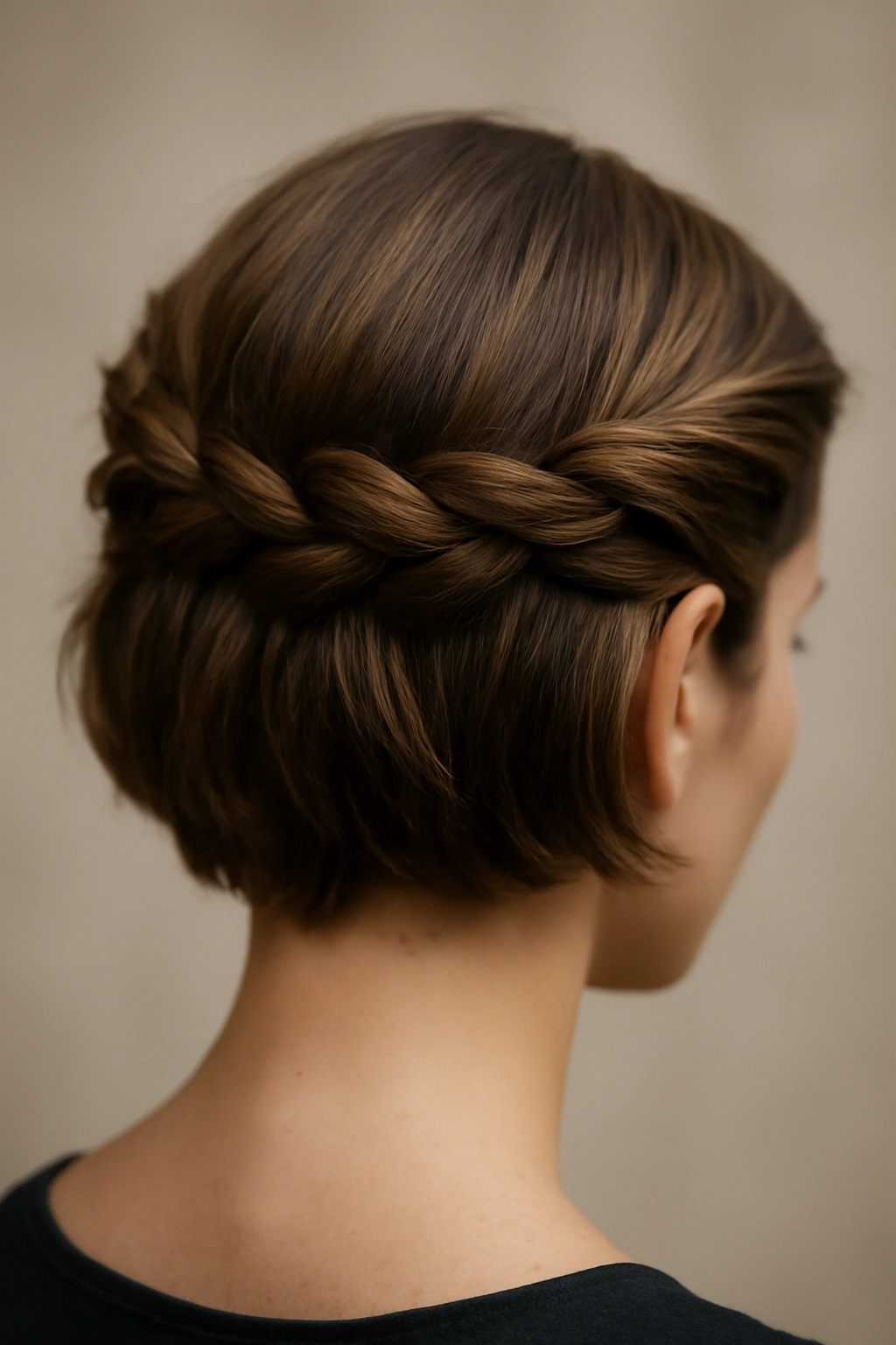 Top view of twisted crown detail on short hair