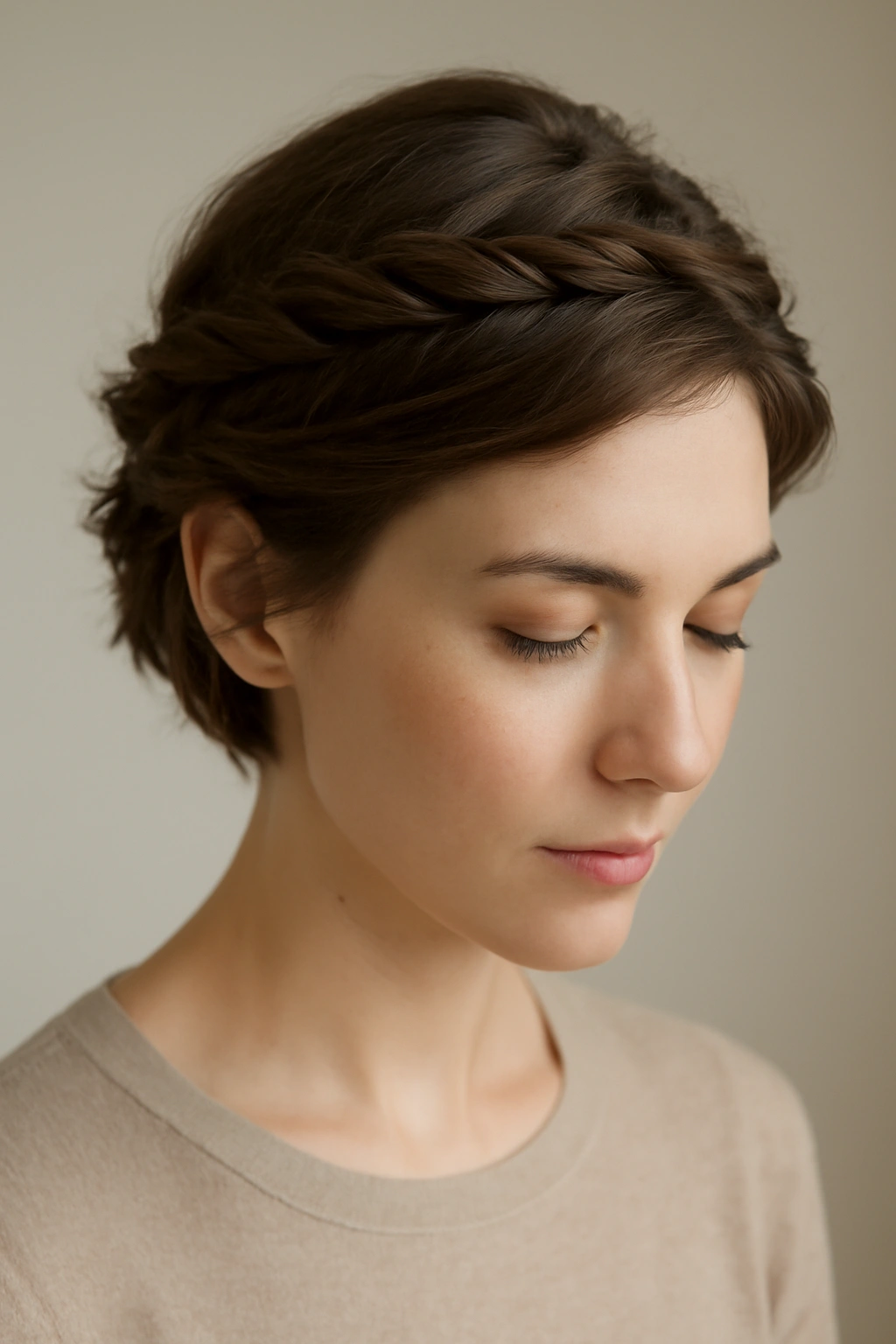 Twisted crown hairstyle with halo twists around the head