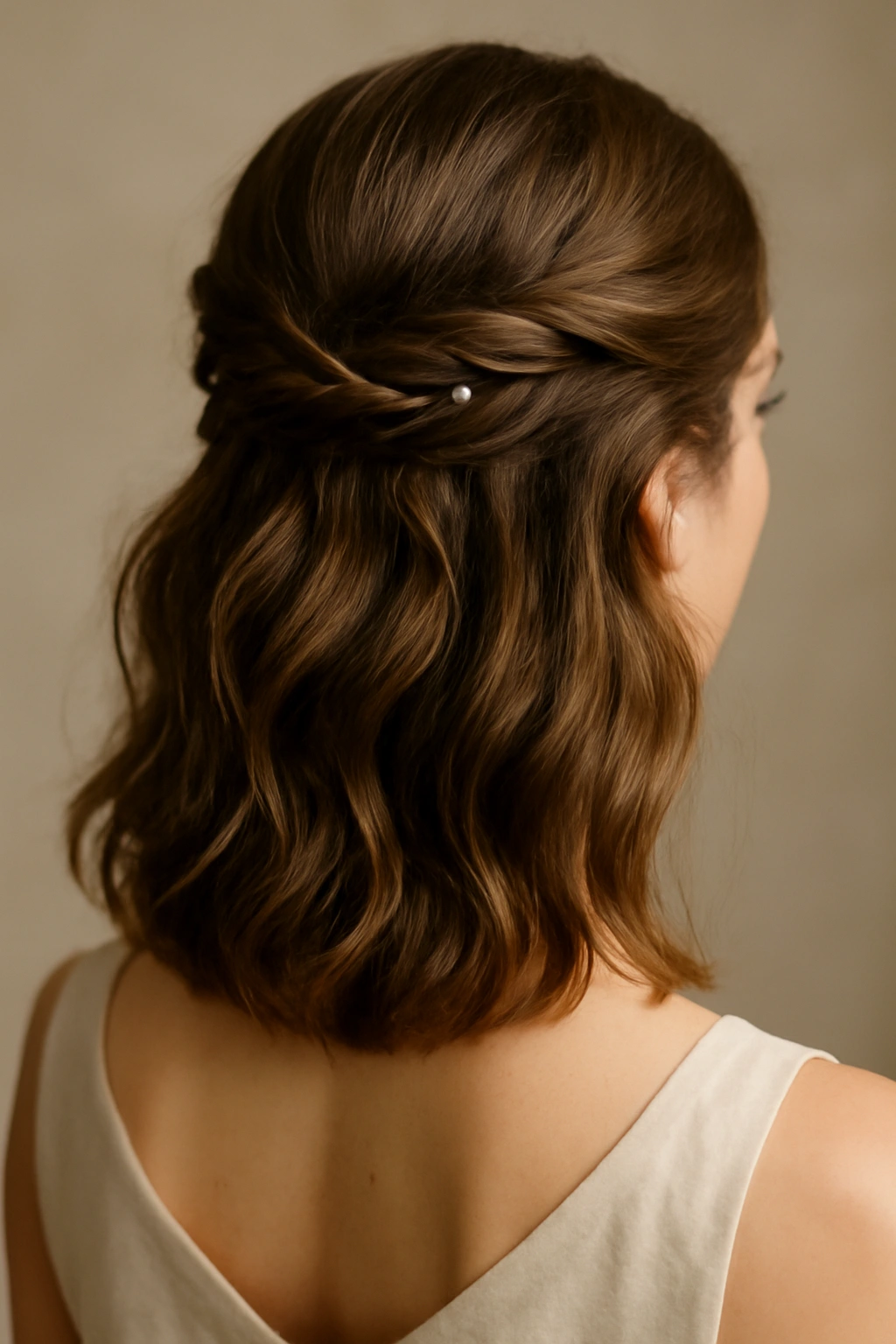 Twisted half-up hairstyle with back twists and pins
