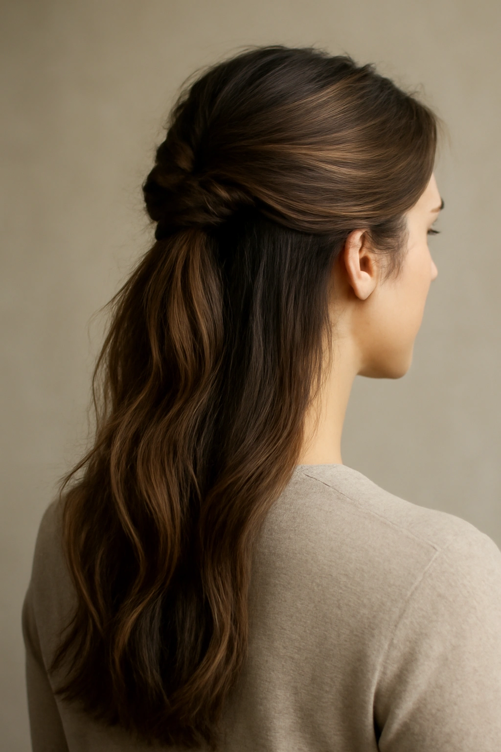 Twisted half-up ponytail with crown twist