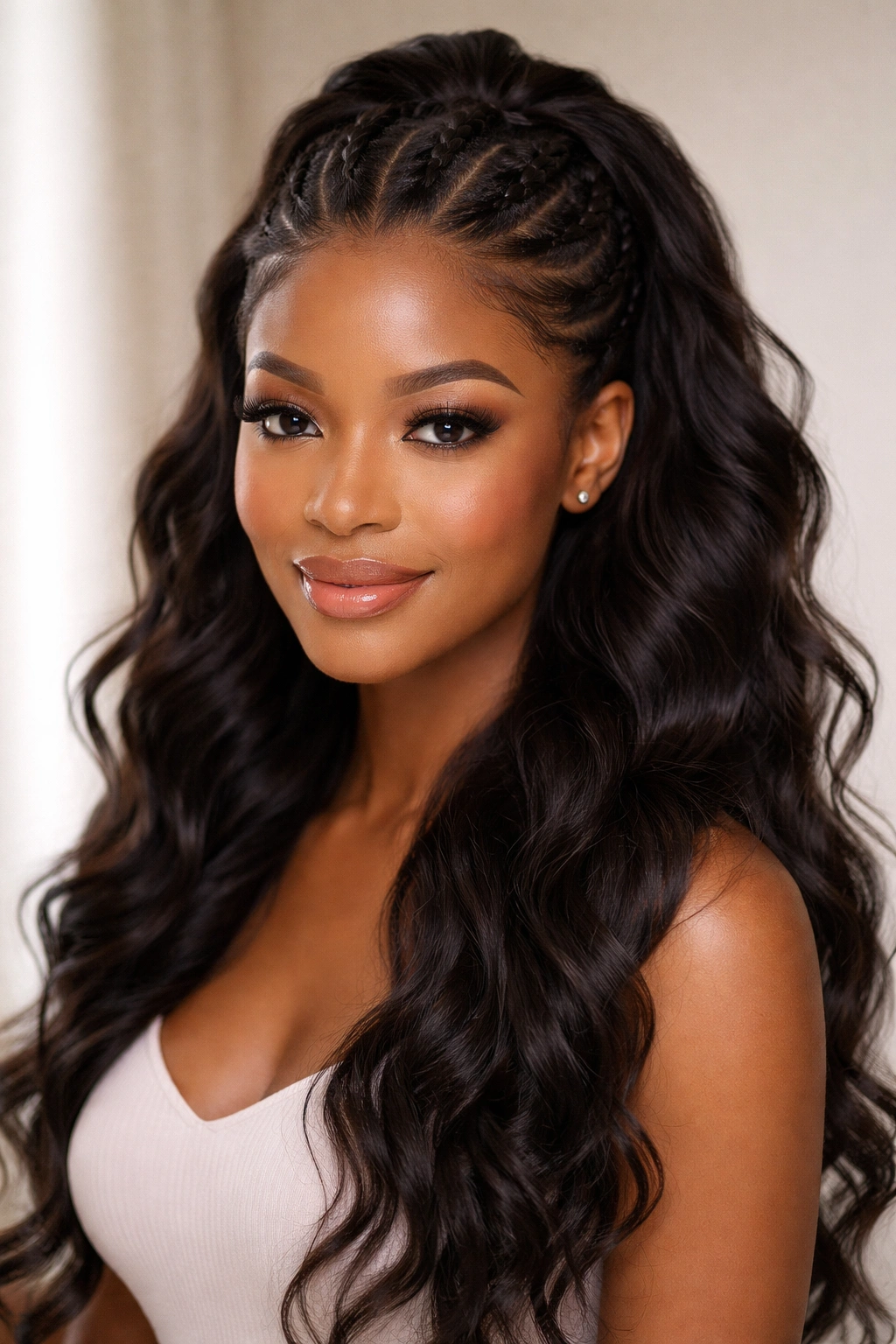 Close-up of a twisted half-up pushback hairstyle