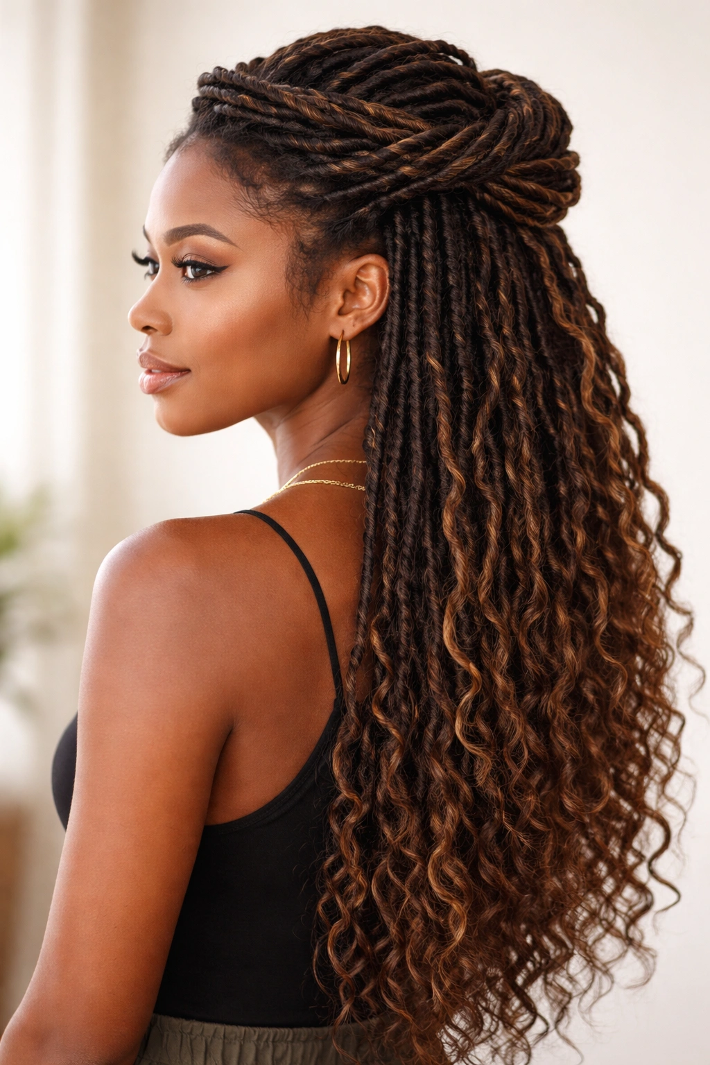 Half-up twisted locs with the rest flowing down