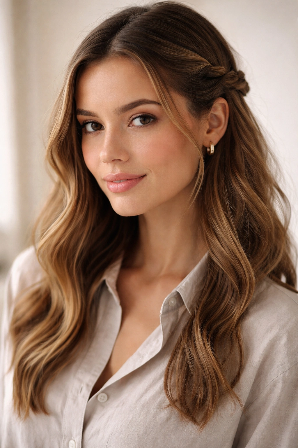 Close-up of two twisted hair sections pinned back behind the ears.