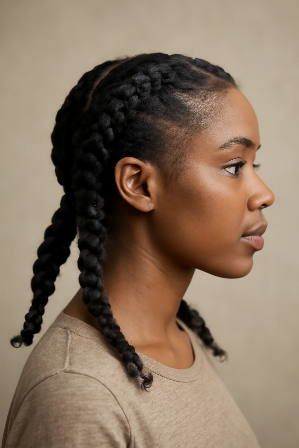 Two-strand twist pigtails with textured surface catching light