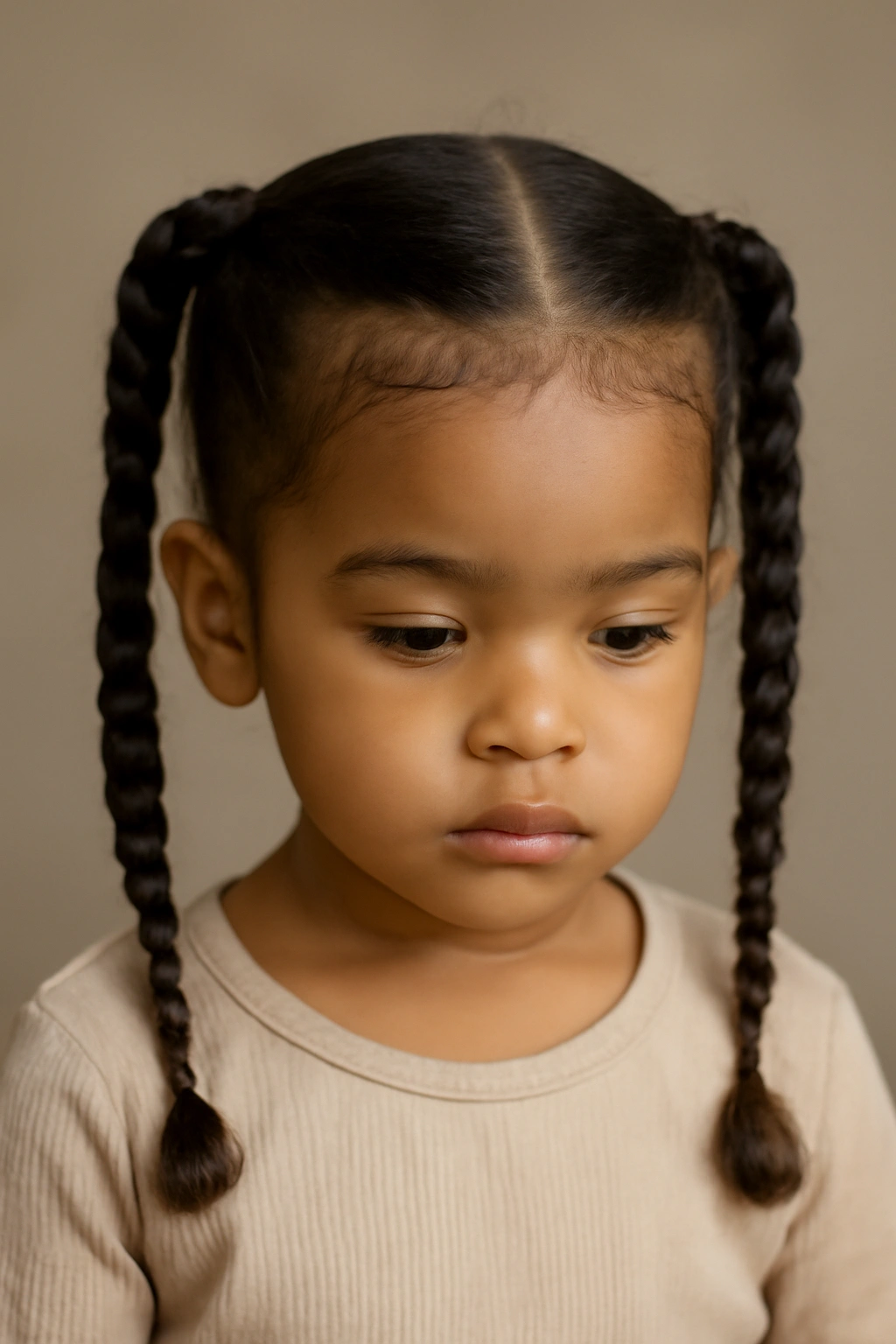 Twisted pigtails with a flat base on both sides.