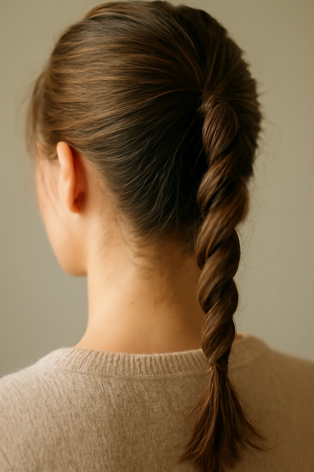 Ponytail twisted into a spiral for a textured finish