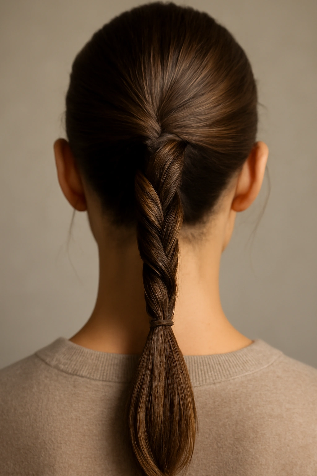 Close-up of a twisted wrap ponytail showing rope texture twists and secure end