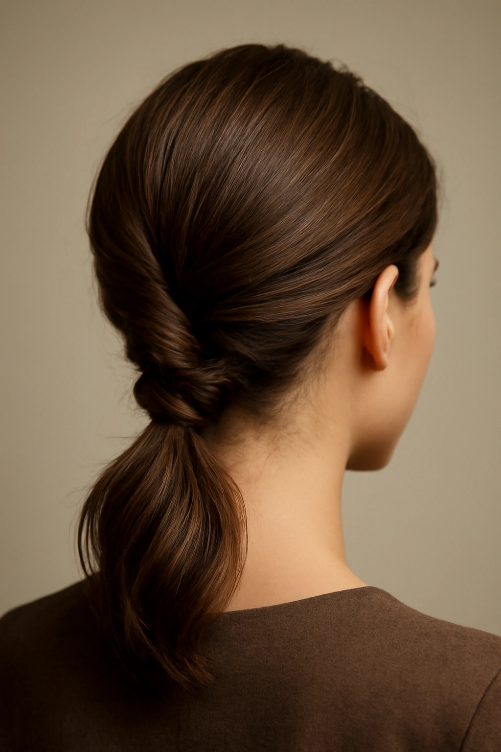 Low ponytail with twisted sections at the nape