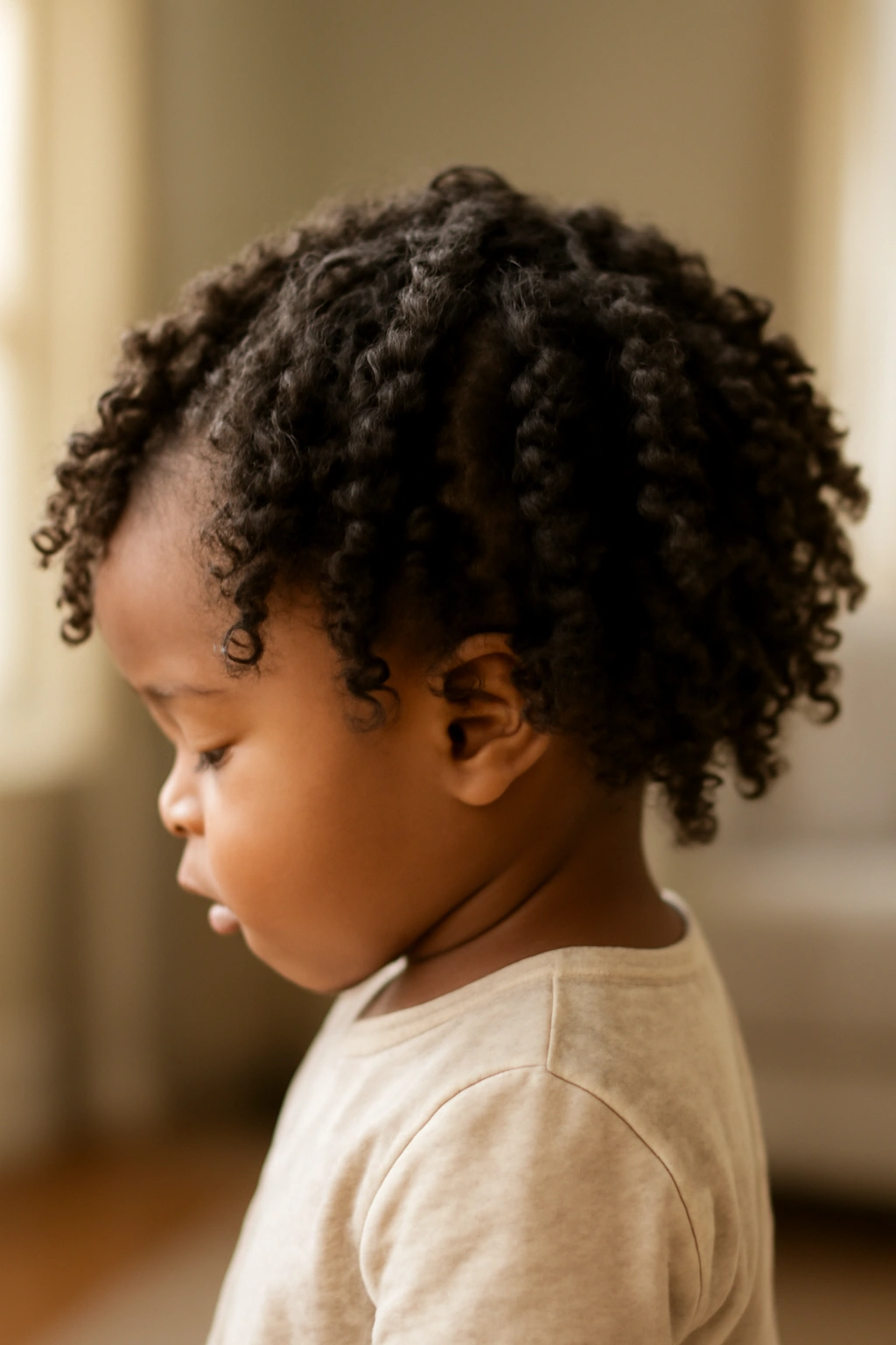 Toddler hair with twistout curls after unraveling two-strand twists
