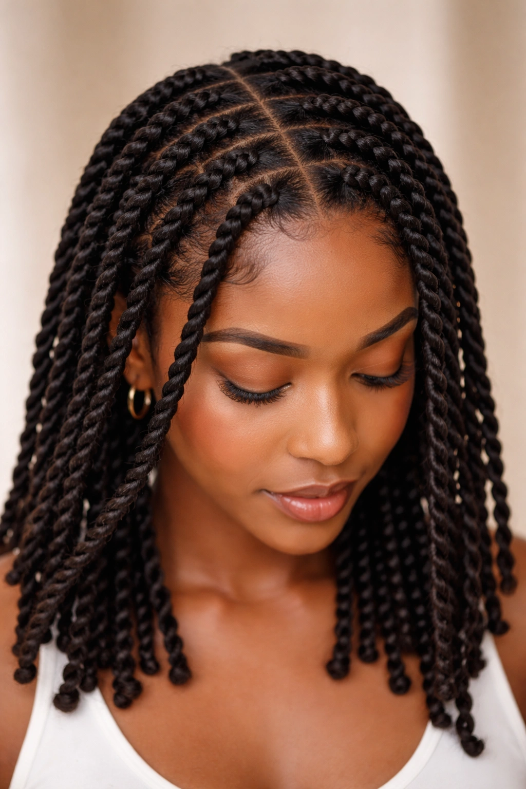 Close-up of two-strand twists showing uniform texture.
