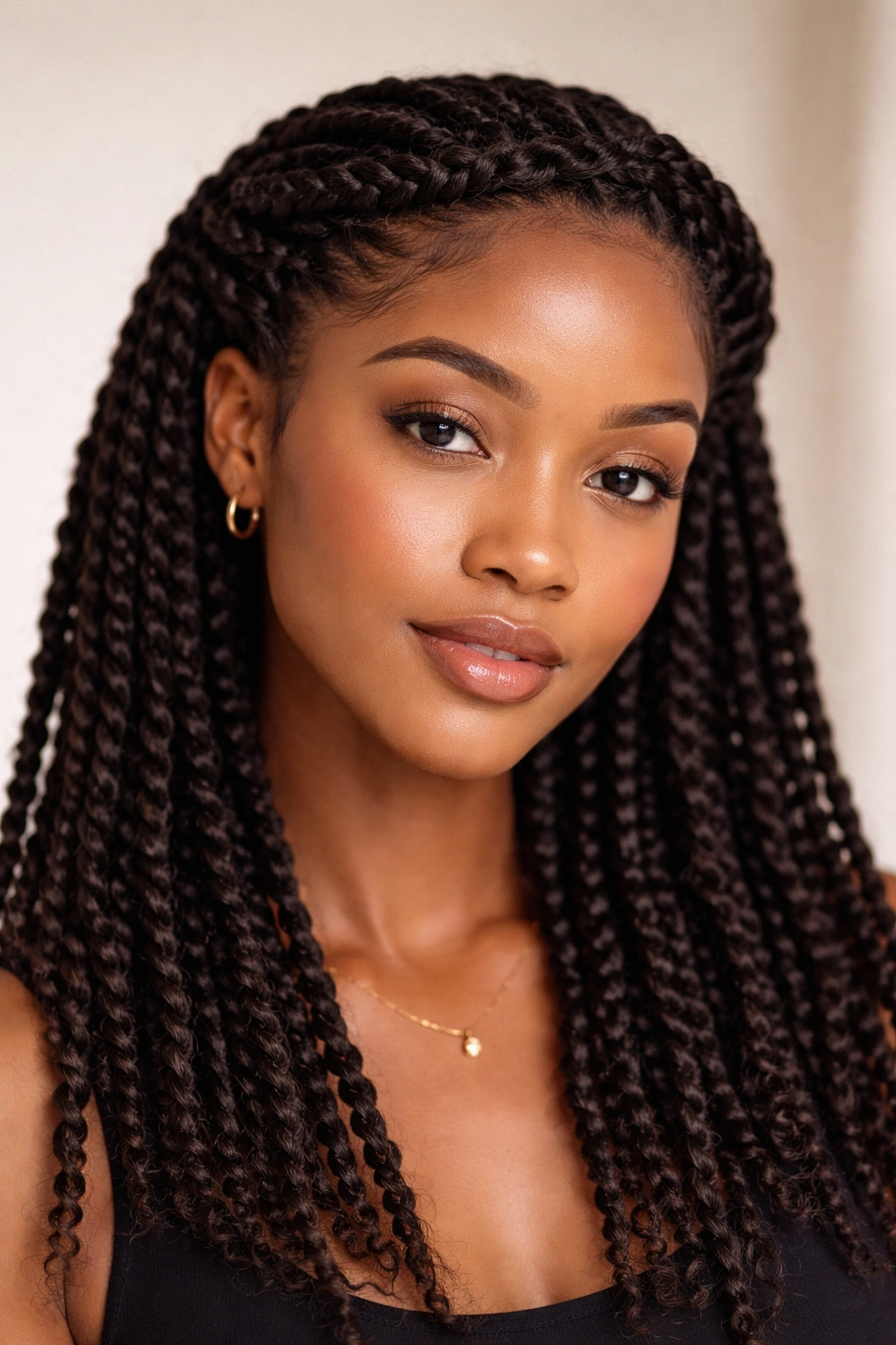 Front view of two-strand twists forming a crown around the head