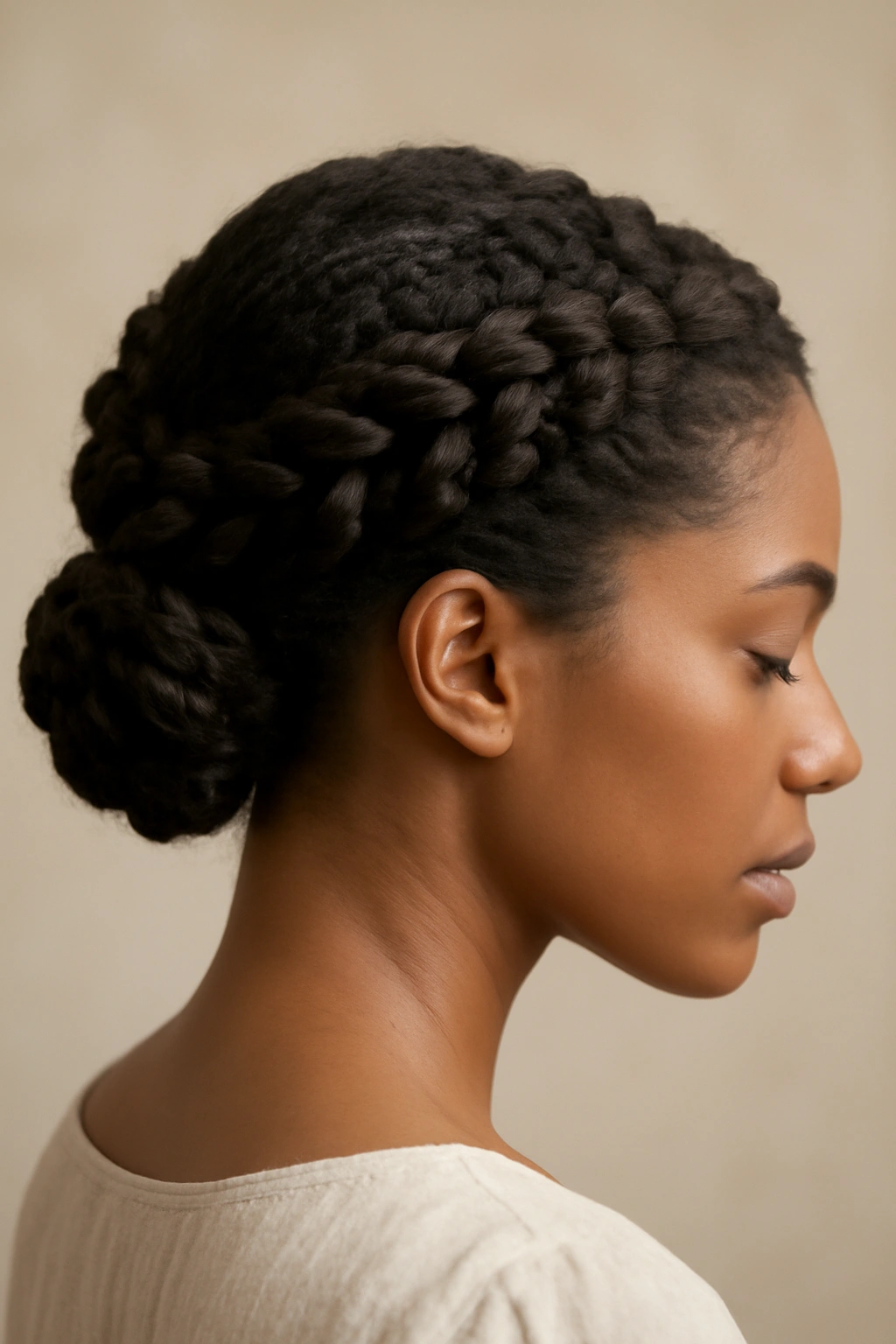 Two-strand twist crown bun on natural hair bridal updo