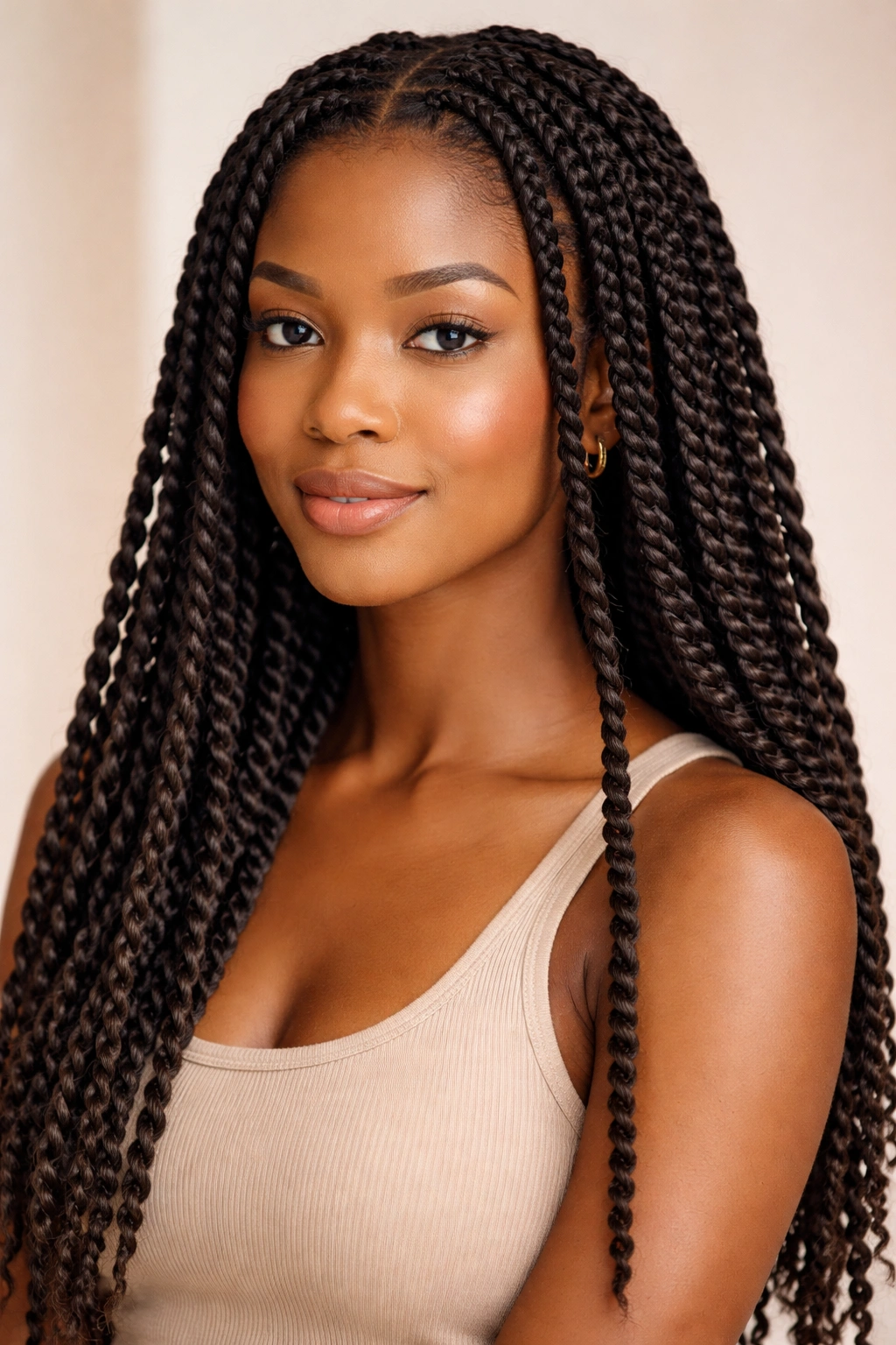 Two-strand twists on a Black woman's hair with rope-like texture