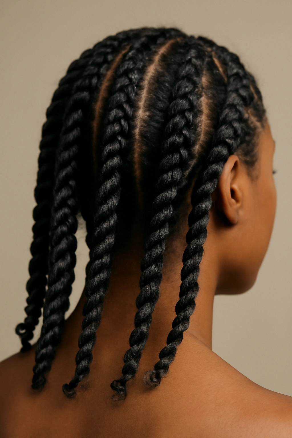 Two-strand twists showing rope-like texture and curl pattern