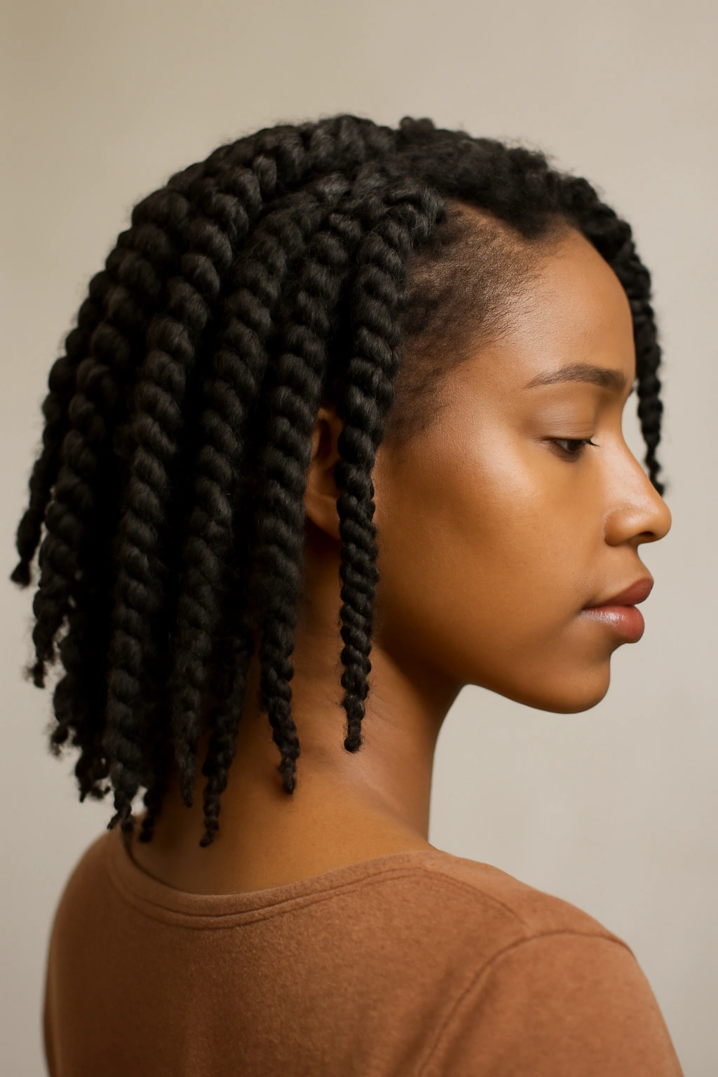 Two-strand twist outs showing extended length and defined texture