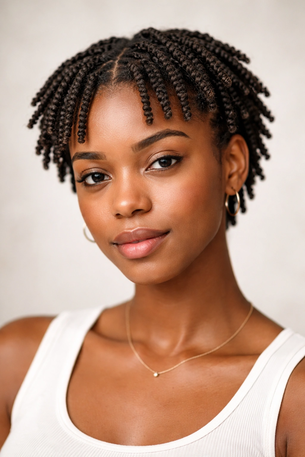 Close-up of two-strand twists on short natural hair with rope-like texture