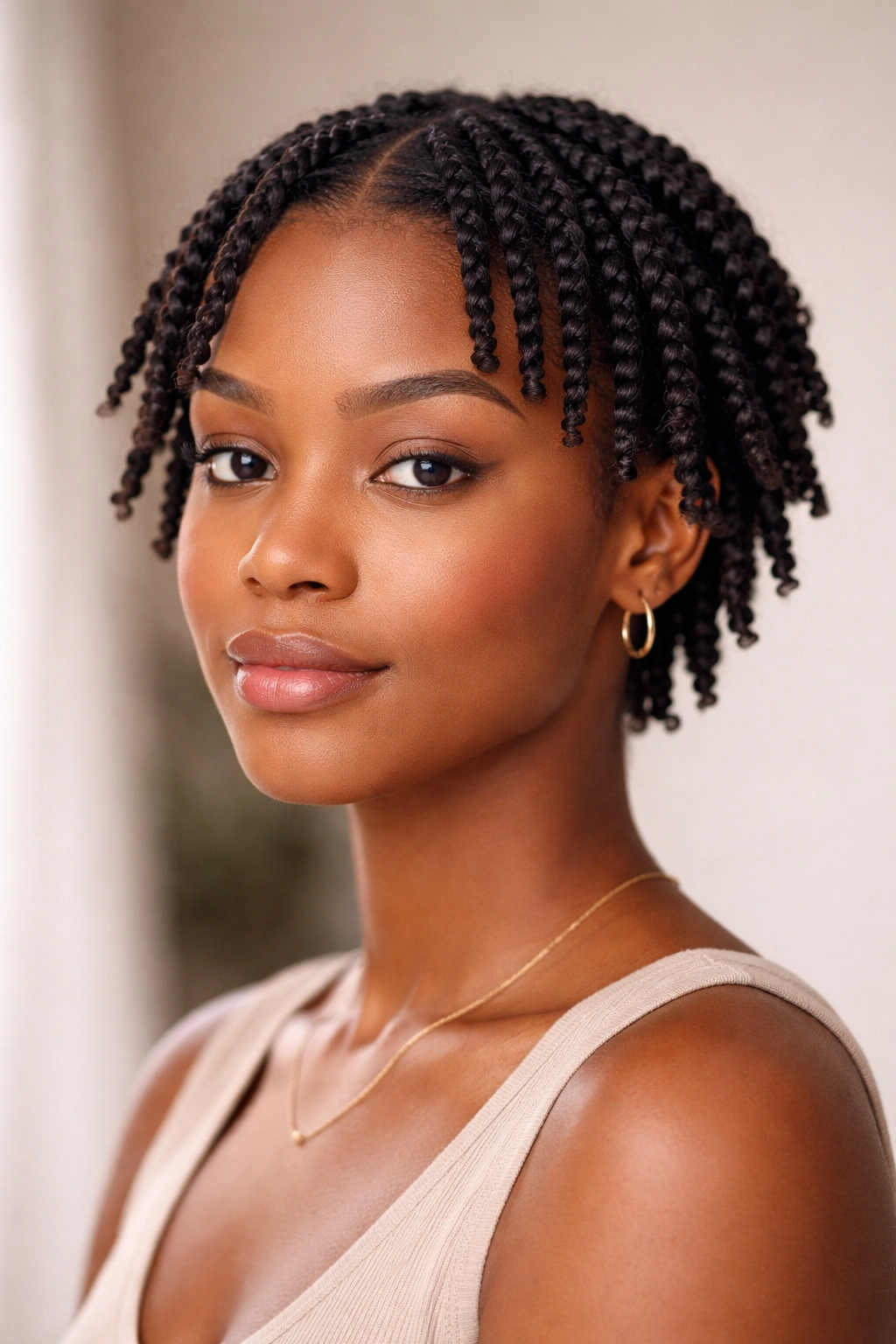 Close-up of short natural hair with classic two-strand twists creating defined spirals