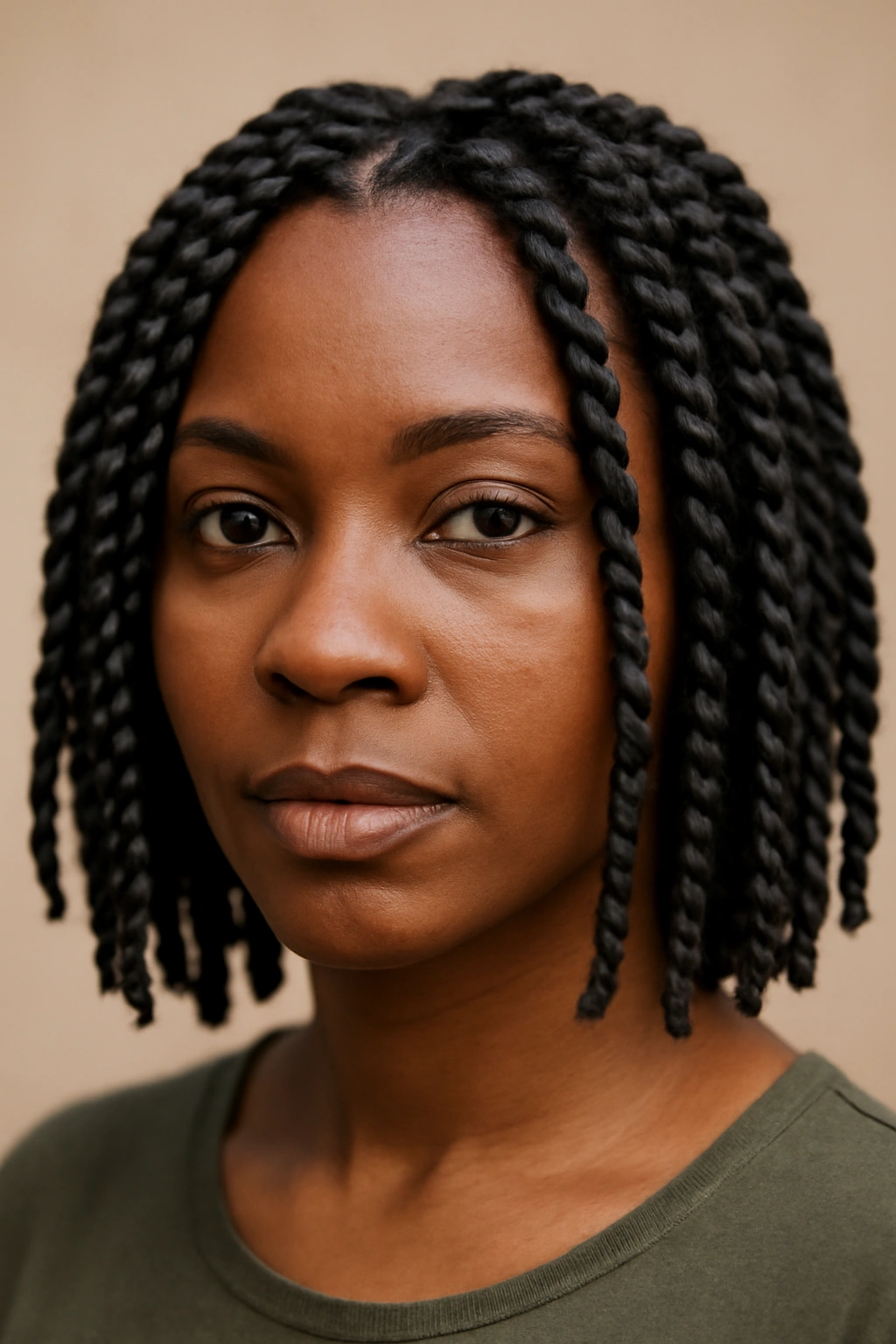 Close-up of two-strand twists with ropelike texture in studio lighting.